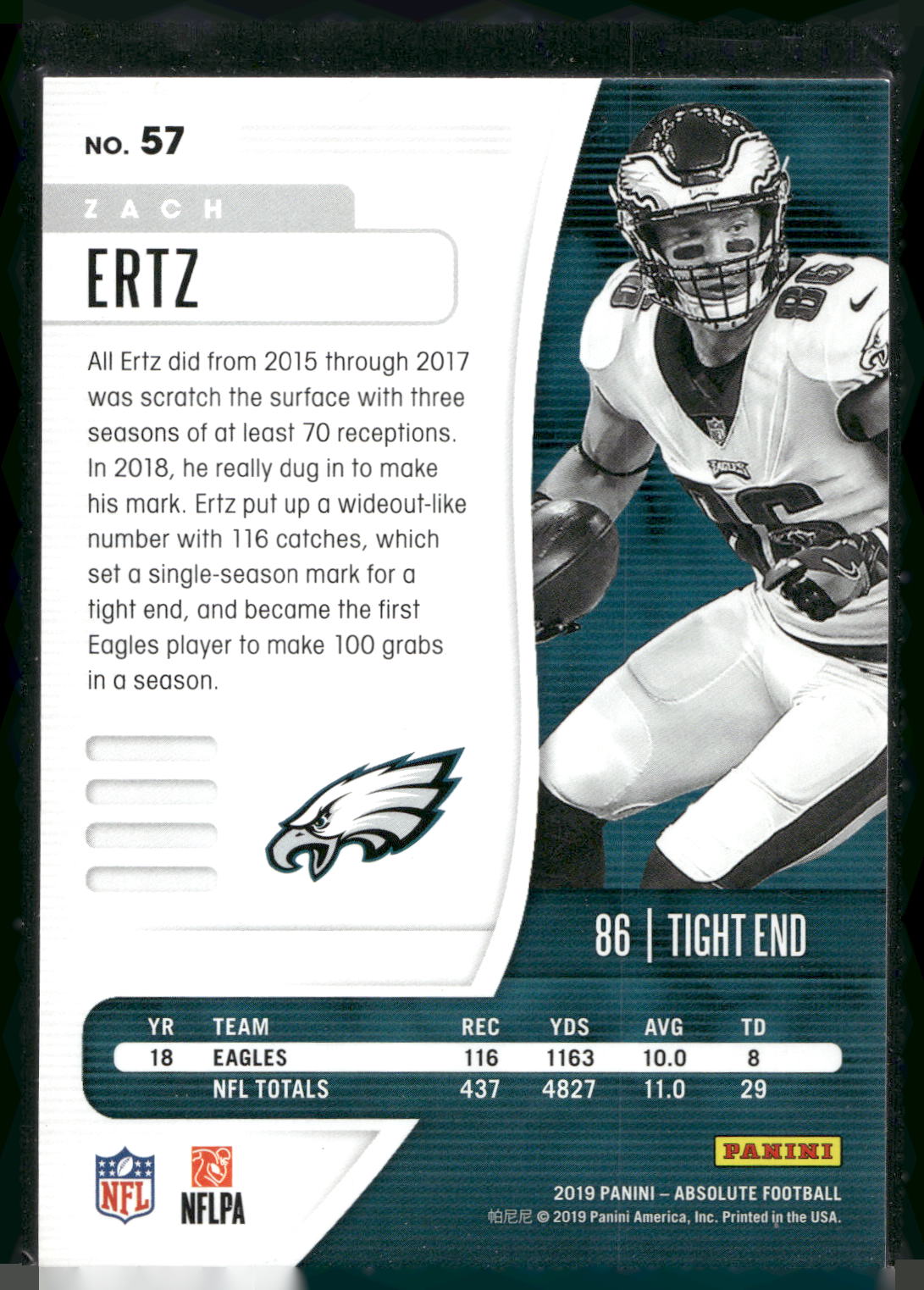 2019 Panini Absolute #57 Zach Ertz Retail