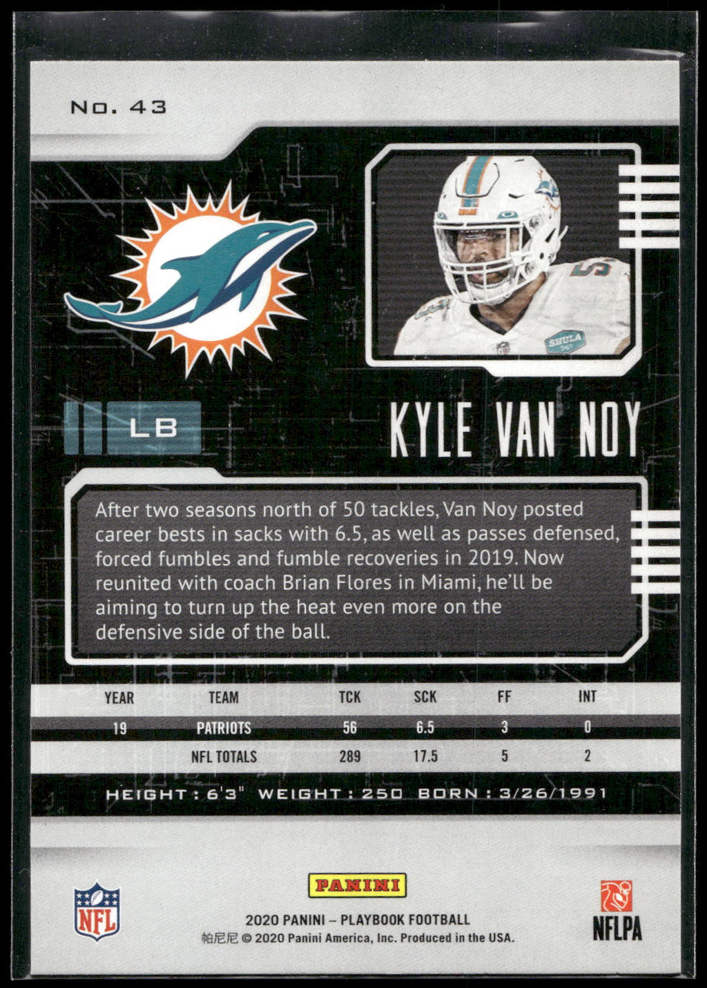 2020 Panini Playbook #43 Kyle Van Noy