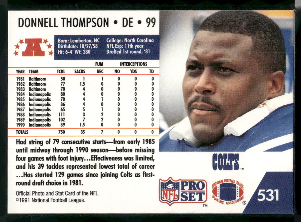 1991 Pro Set #531 Donnell Thompson