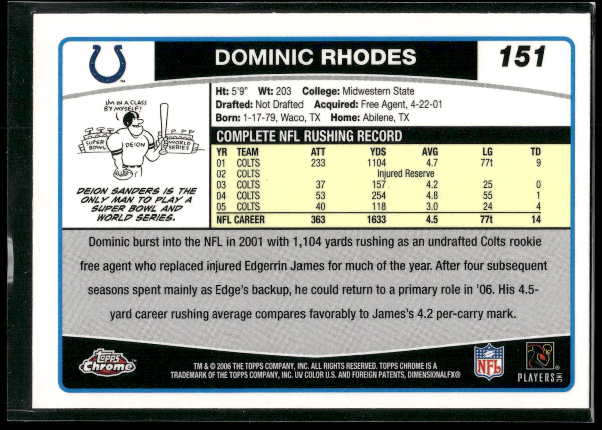2006 Topps Chrome #151 Dominic Rhodes