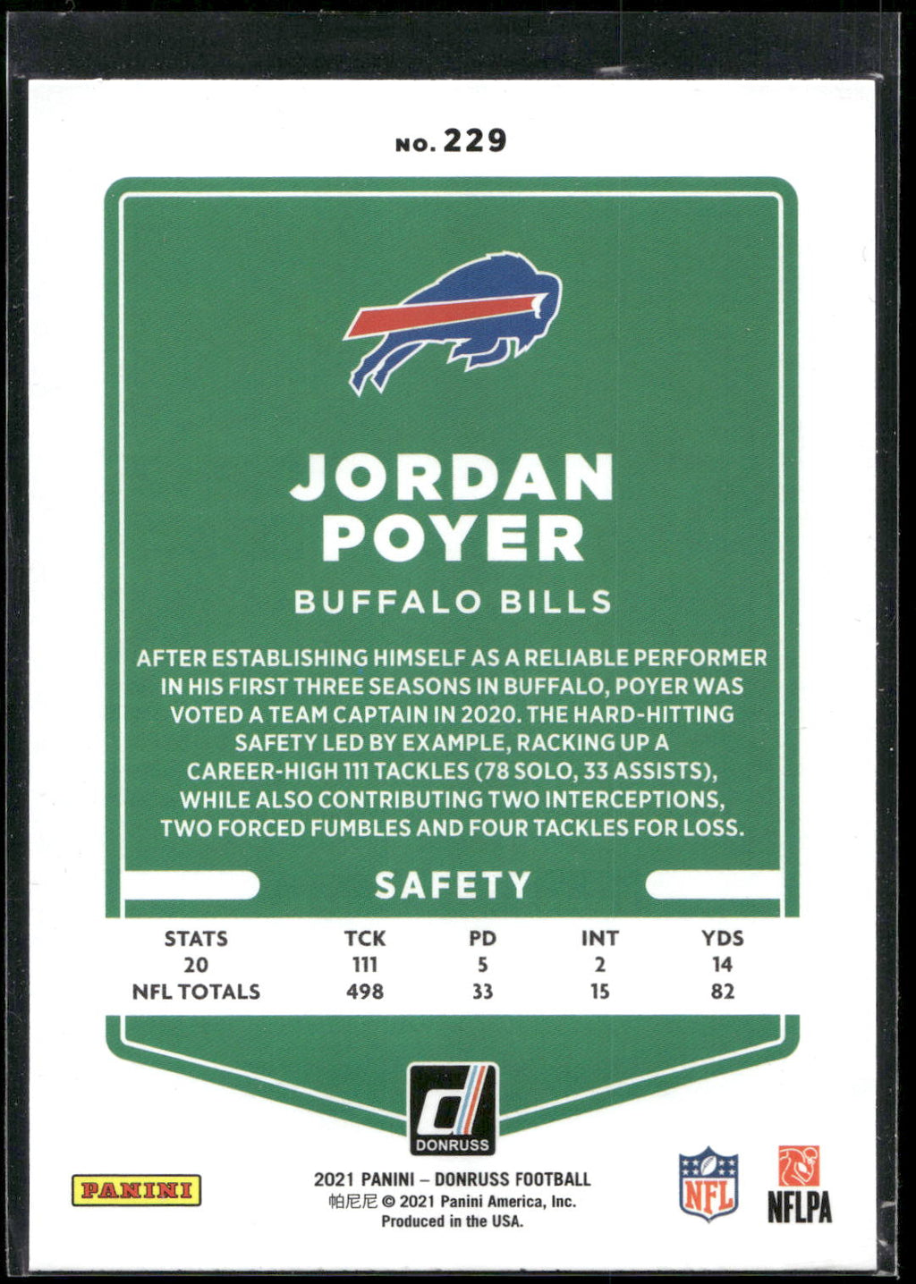 2021 Donruss #229 Jordan Poyer