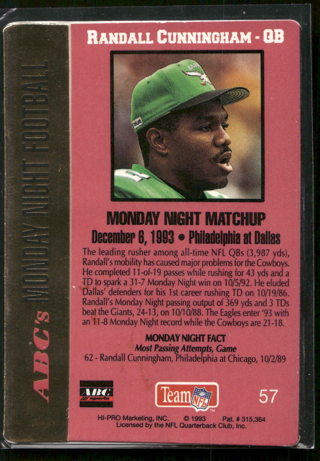 1993 Action Packed Monday Night Football #57 Randall Cunningham