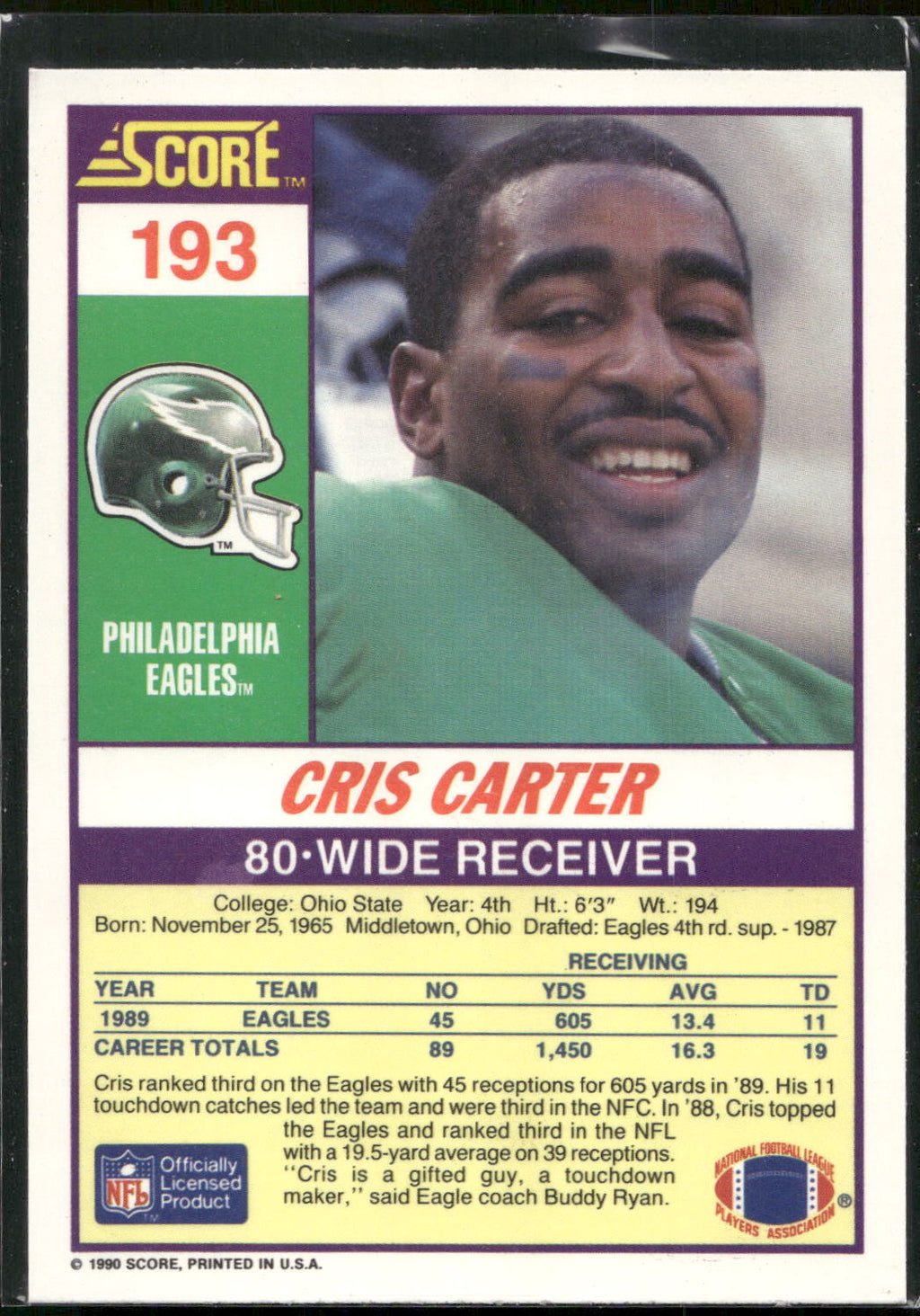 1990 Score #193 Cris Carter