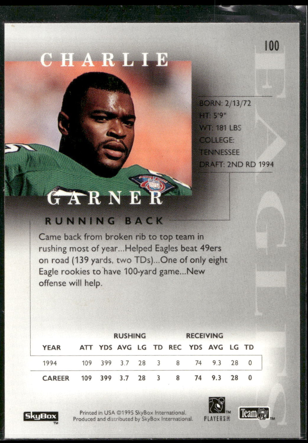 1995 SkyBox Premium #100 Charlie Garner