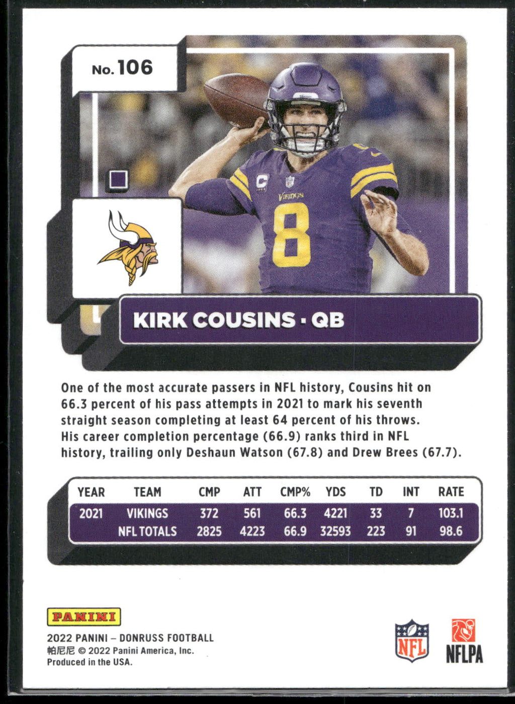 2022 Donruss #106 Kirk Cousins