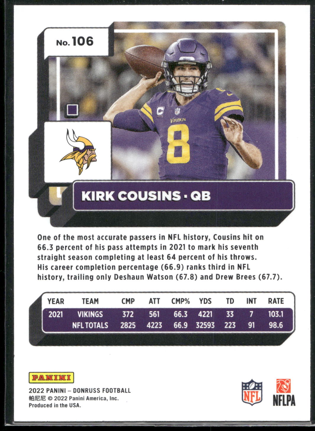 2022 Donruss #106 Kirk Cousins