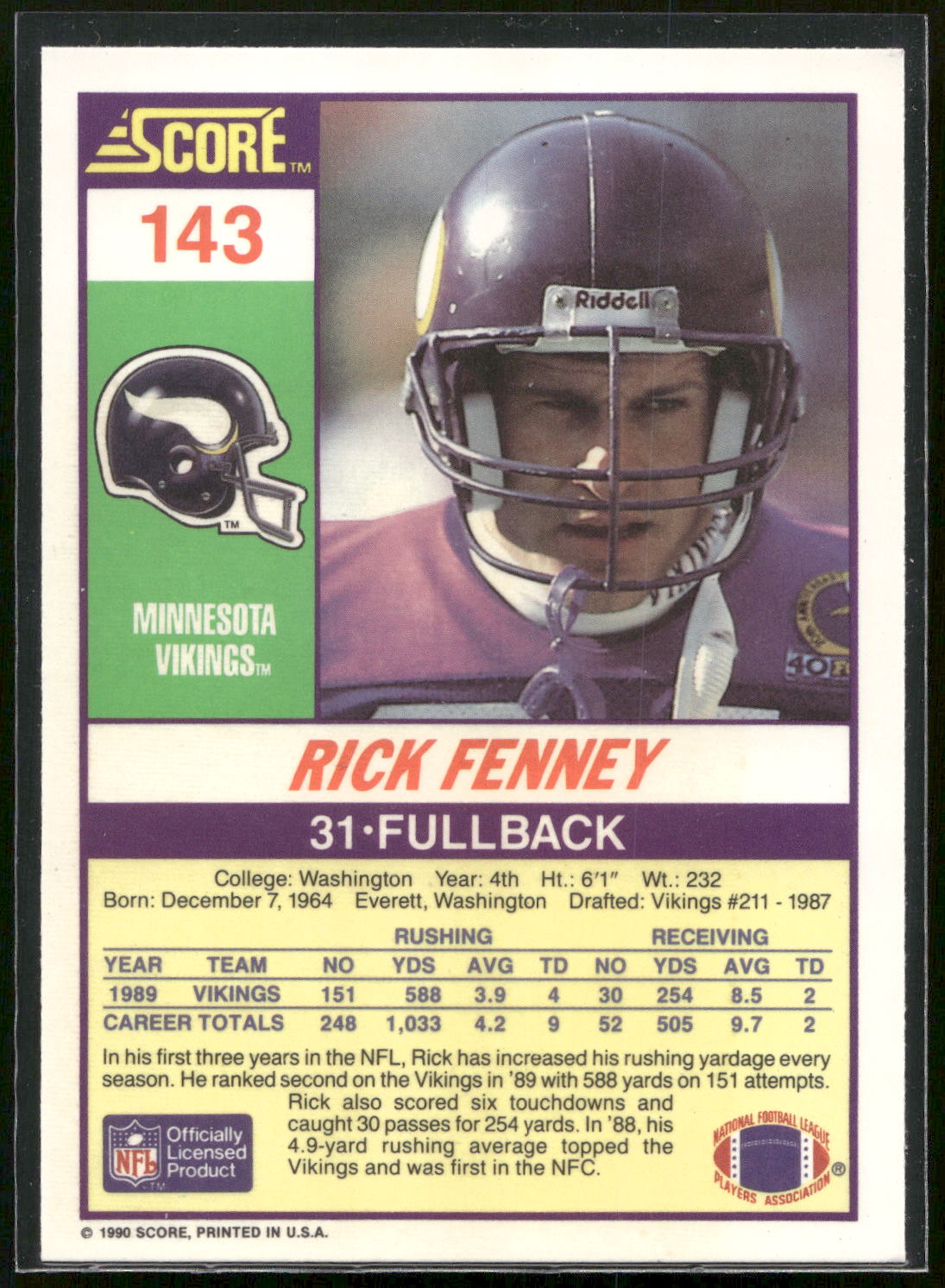 1990 Score #143 Rick Fenney