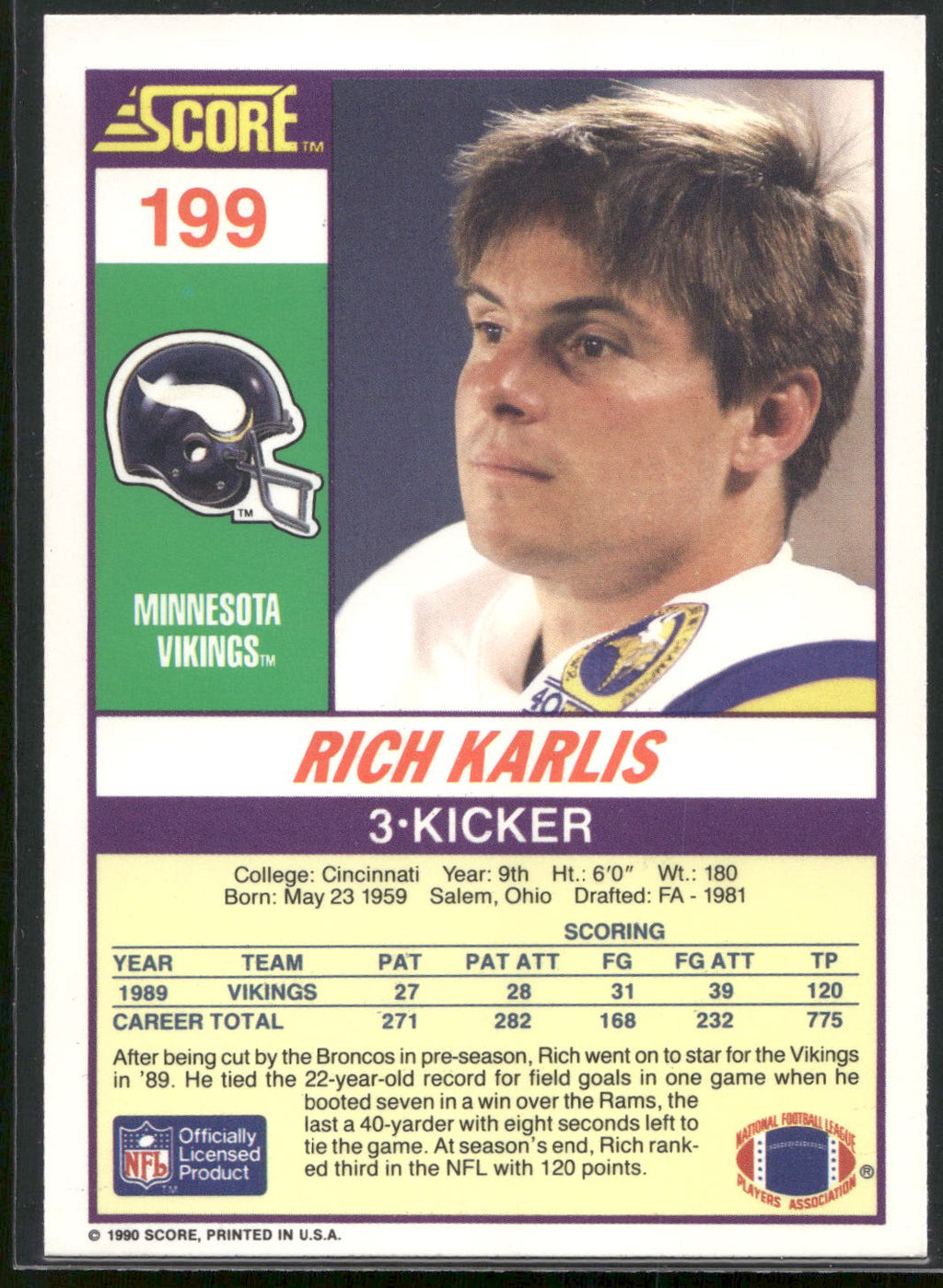 1990 Score #199 Rich Karlis