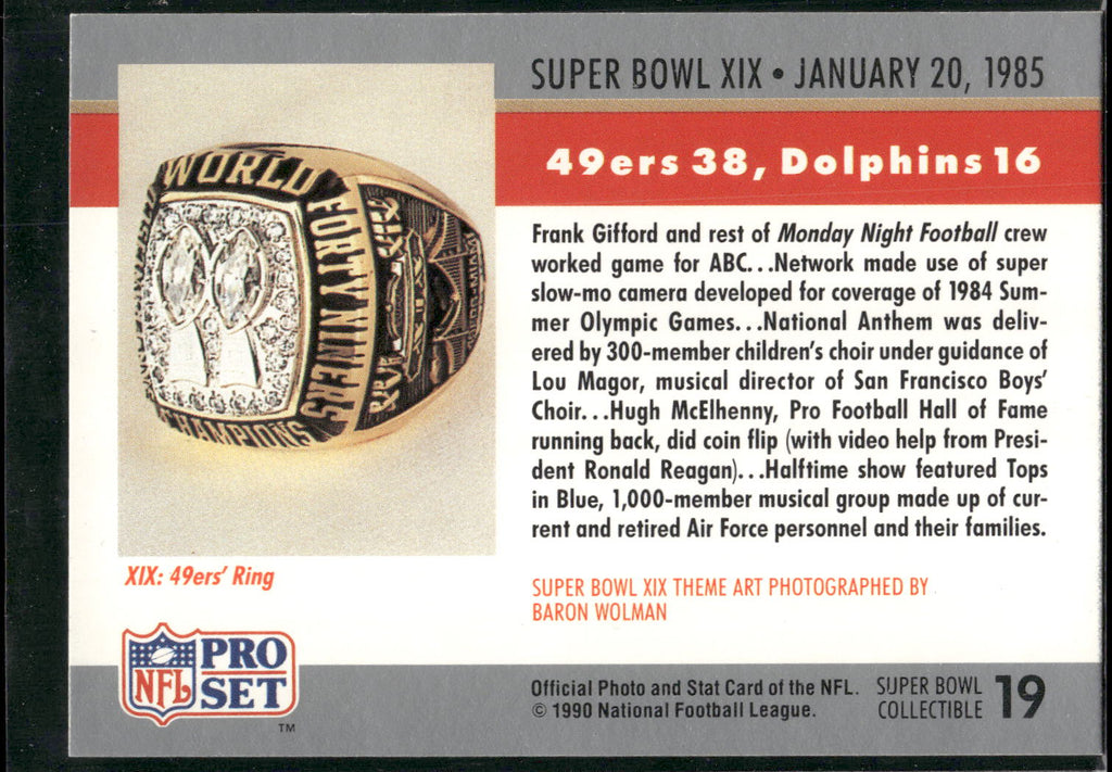 1990 Pro Set #19 Super Bowl XIX SBXIX Super Bowl Collectibles