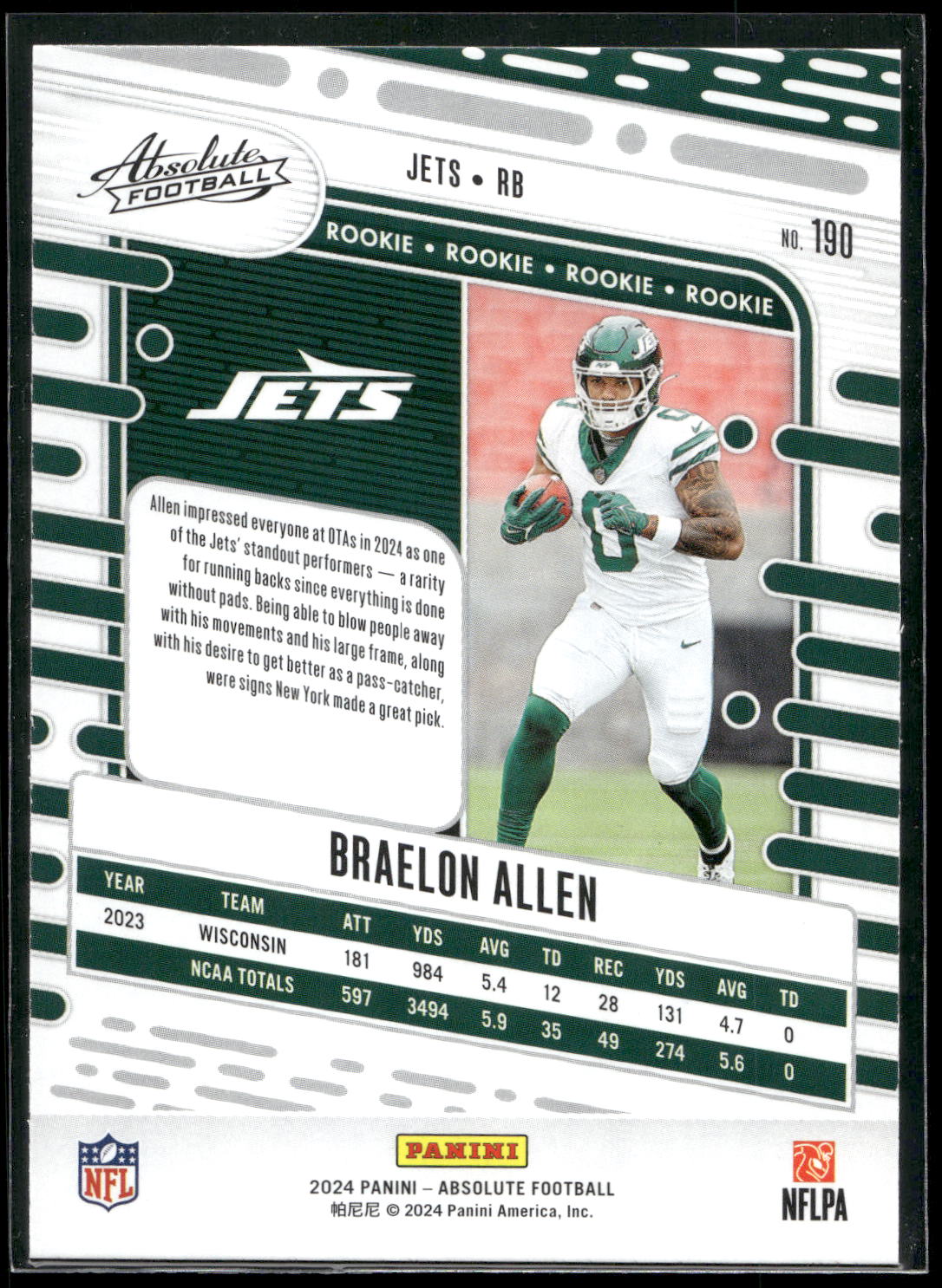 2024 Panini Absolute #190 Braelon Allen Retail