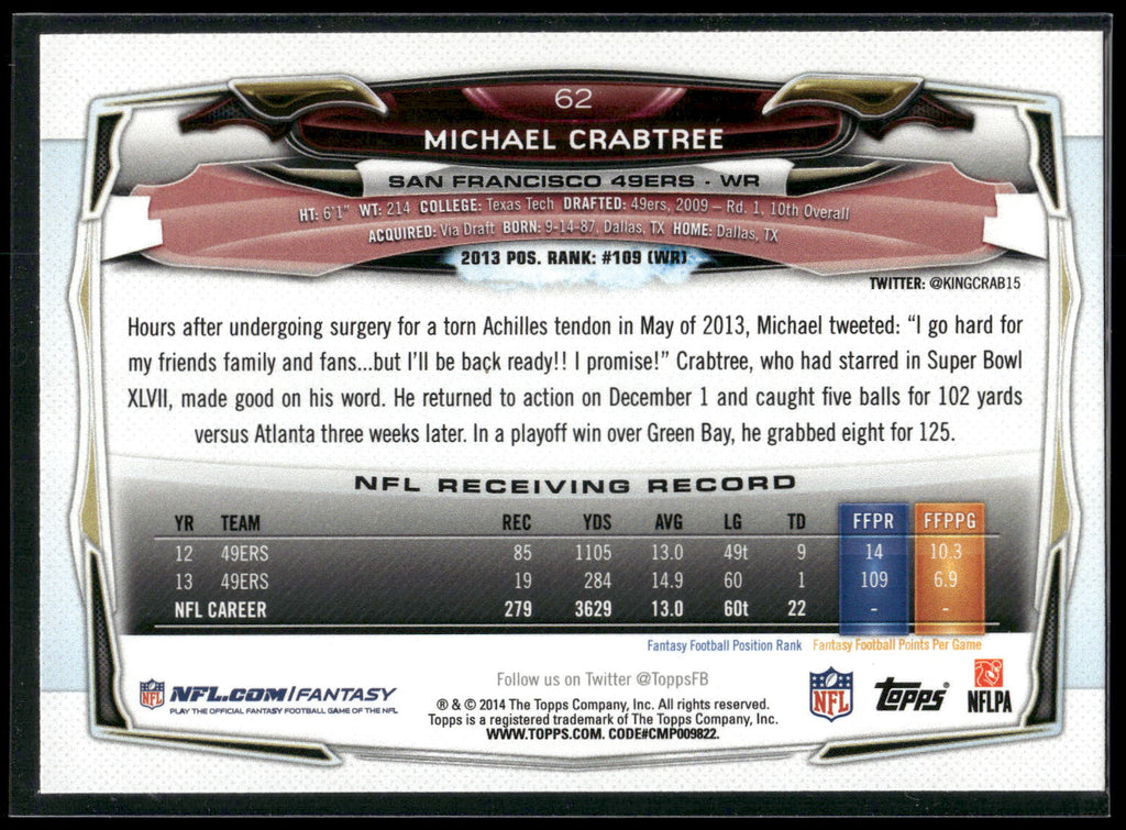 2014 Topps #62 Michael Crabtree