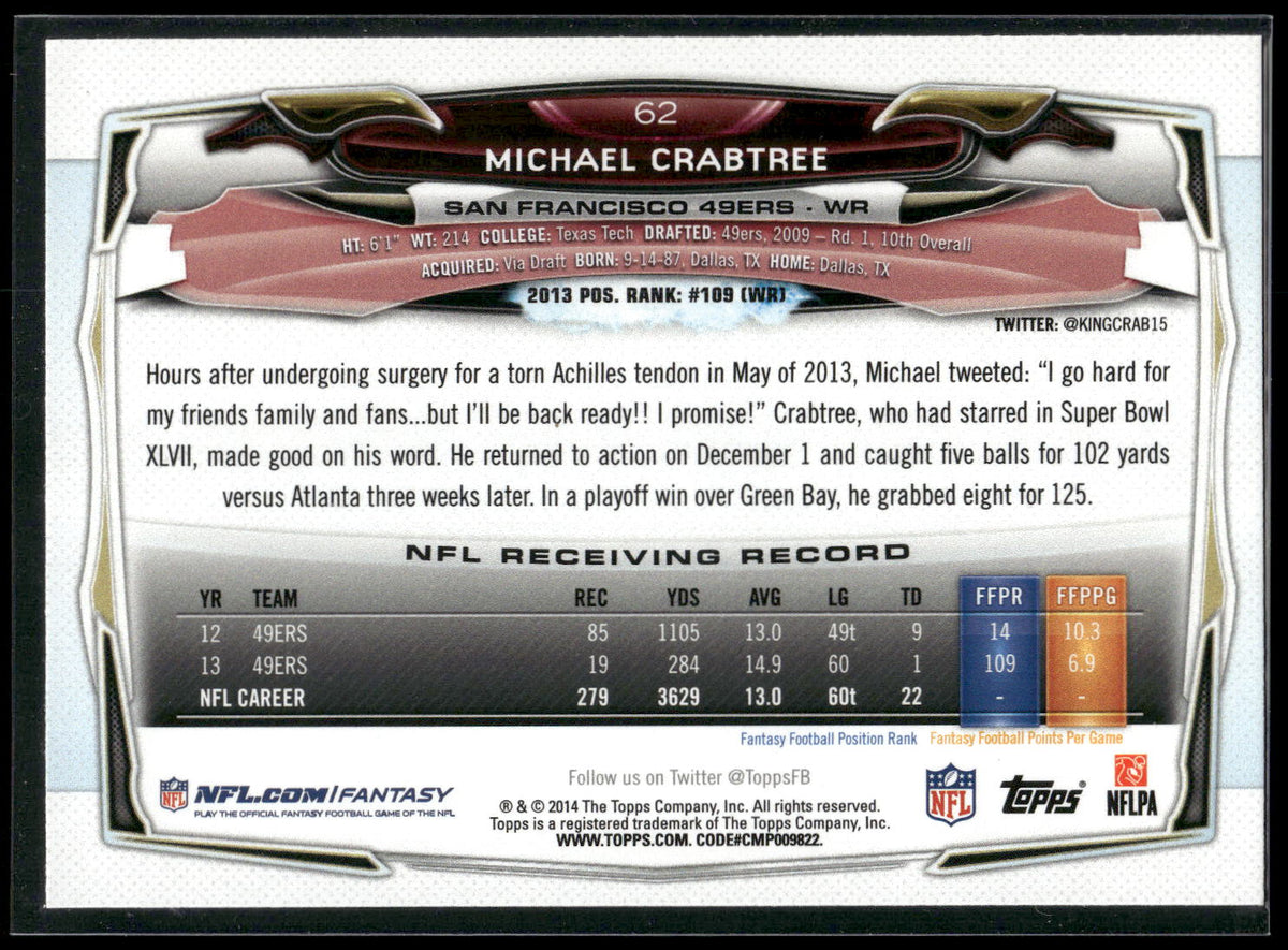 2014 Topps #62 Michael Crabtree