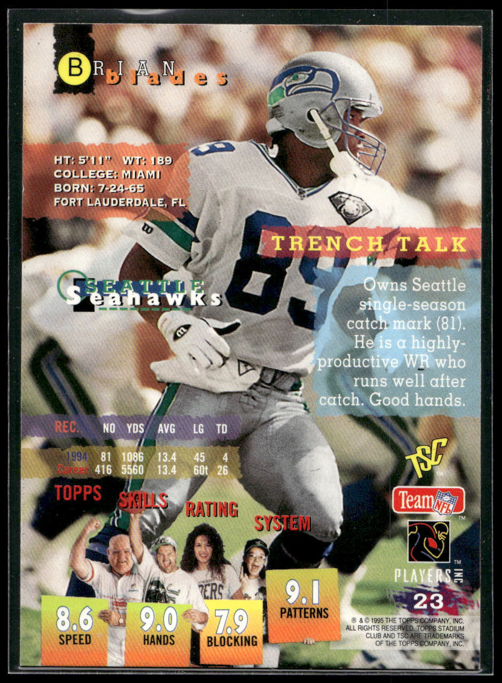 1995 Stadium Club #23 Brian Blades