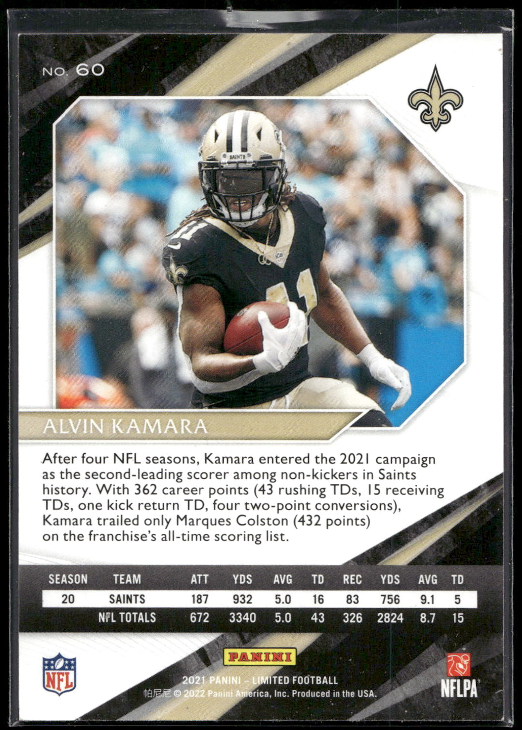 2021 Panini Limited #60 Alvin Kamara