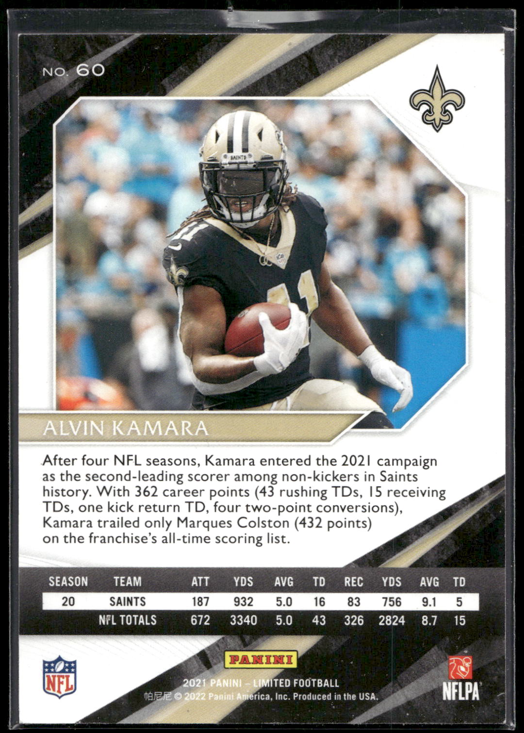 2021 Panini Limited #60 Alvin Kamara