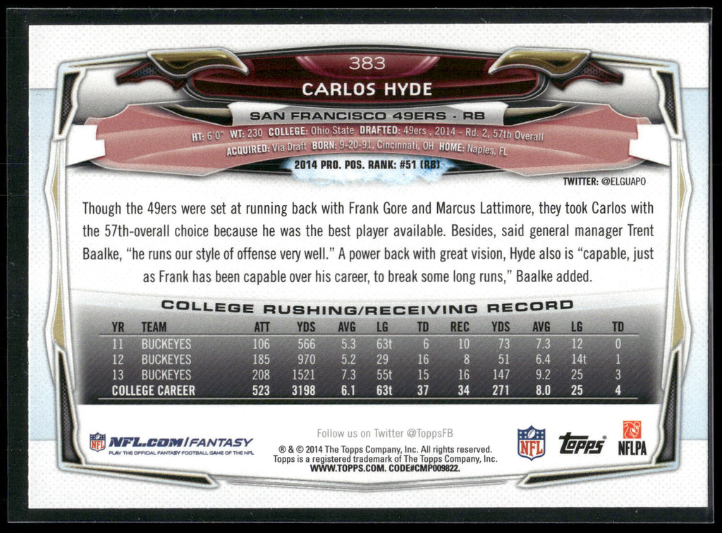 2014 Topps #383 Carlos Hyde
