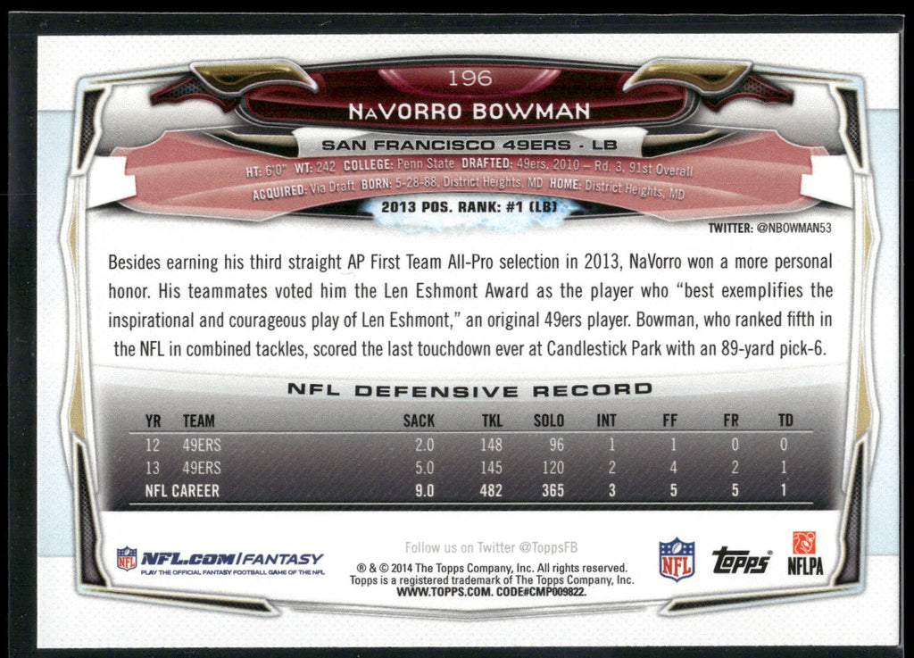 2014 Topps #196 NaVorro Bowman