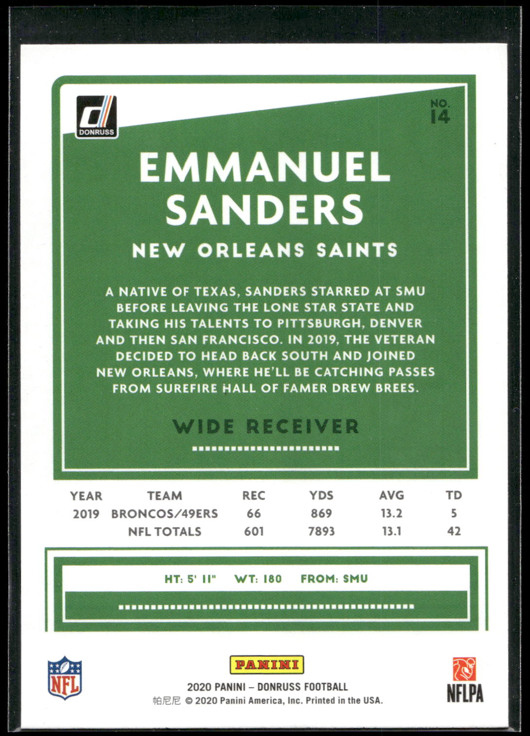 2020 Donruss #14 Emmanuel Sanders