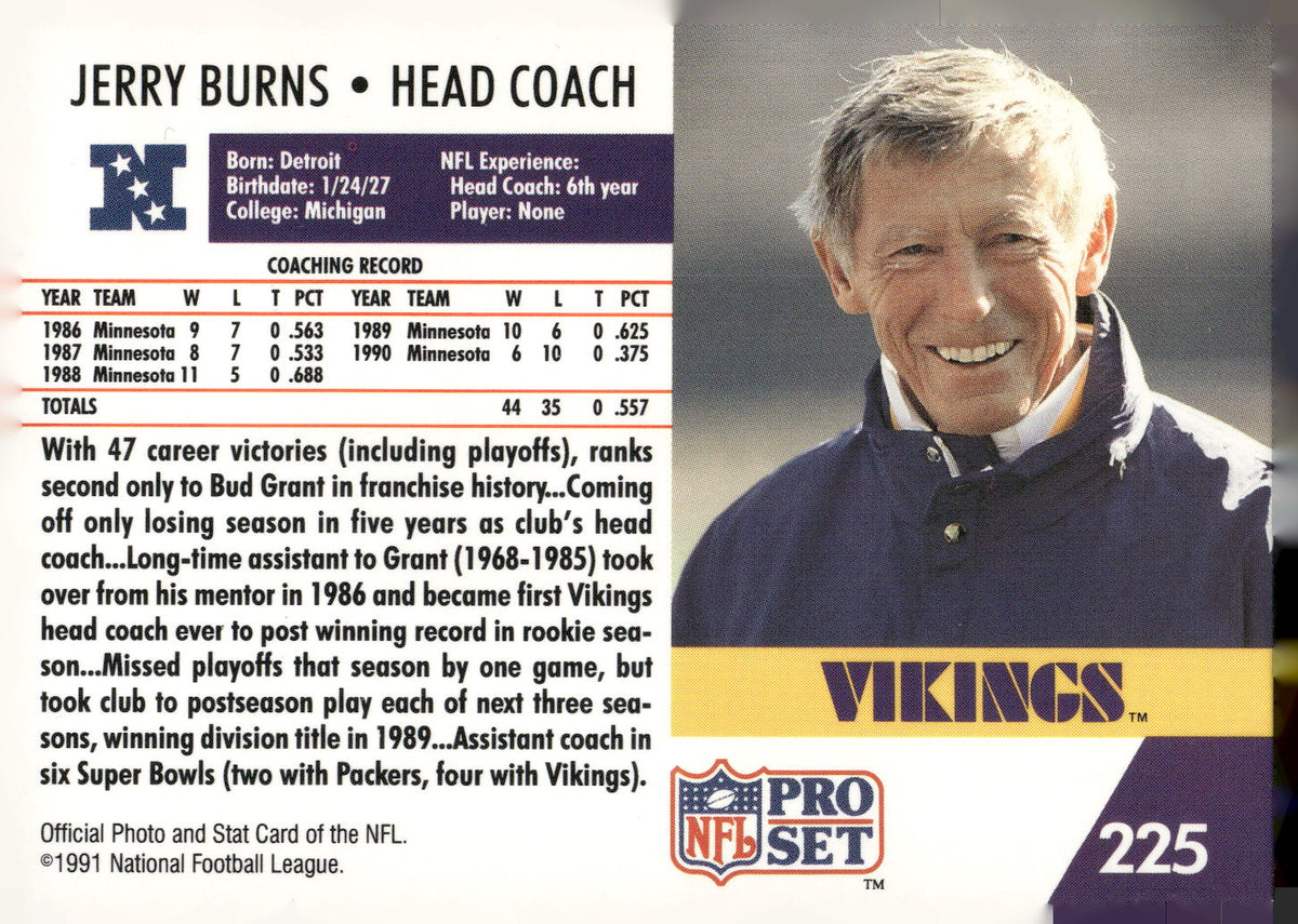 1991 Pro Set #225 Jerry Burns