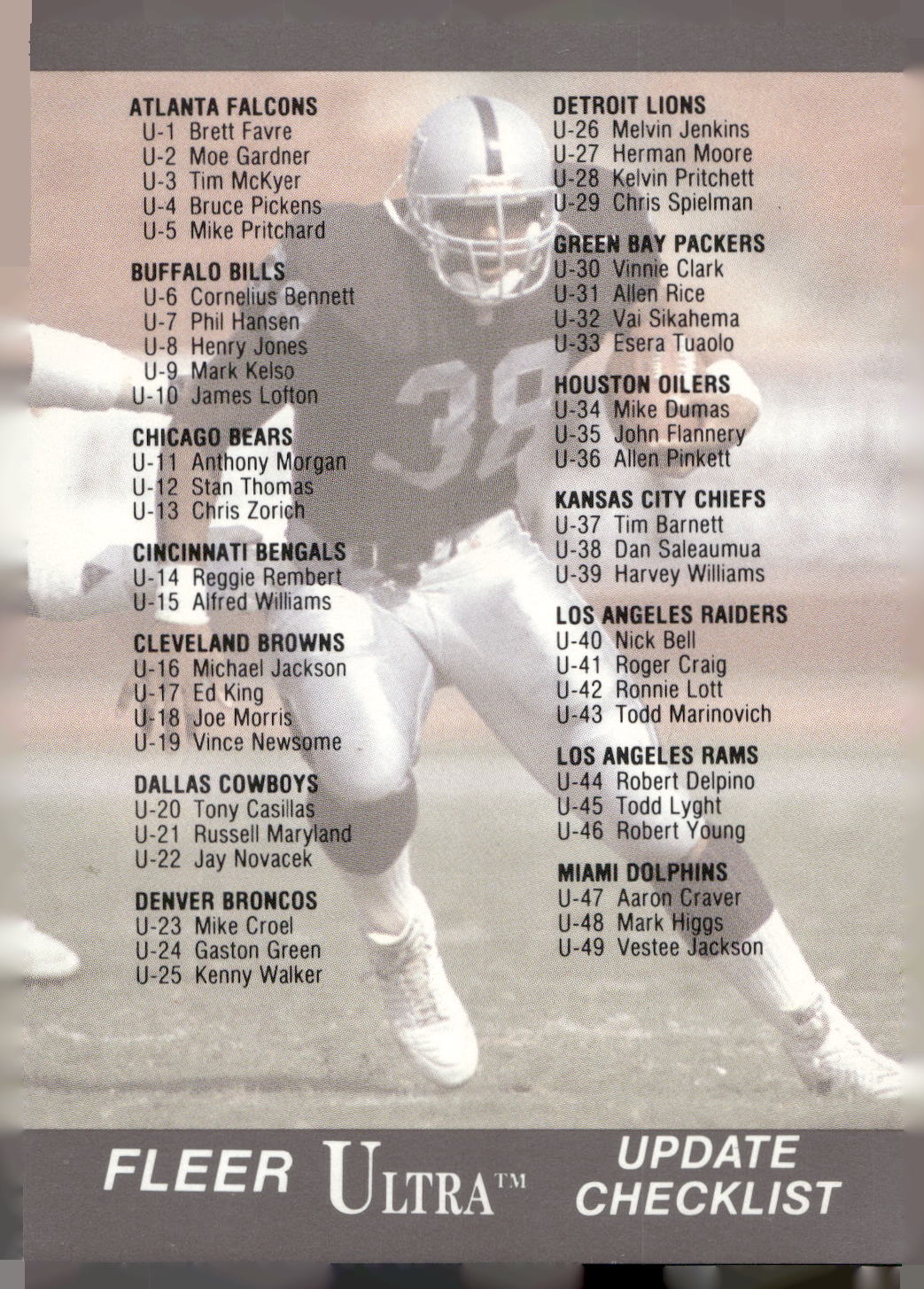 1992 Fleer #100 Checklist Jim McMahon and Nick Bell
