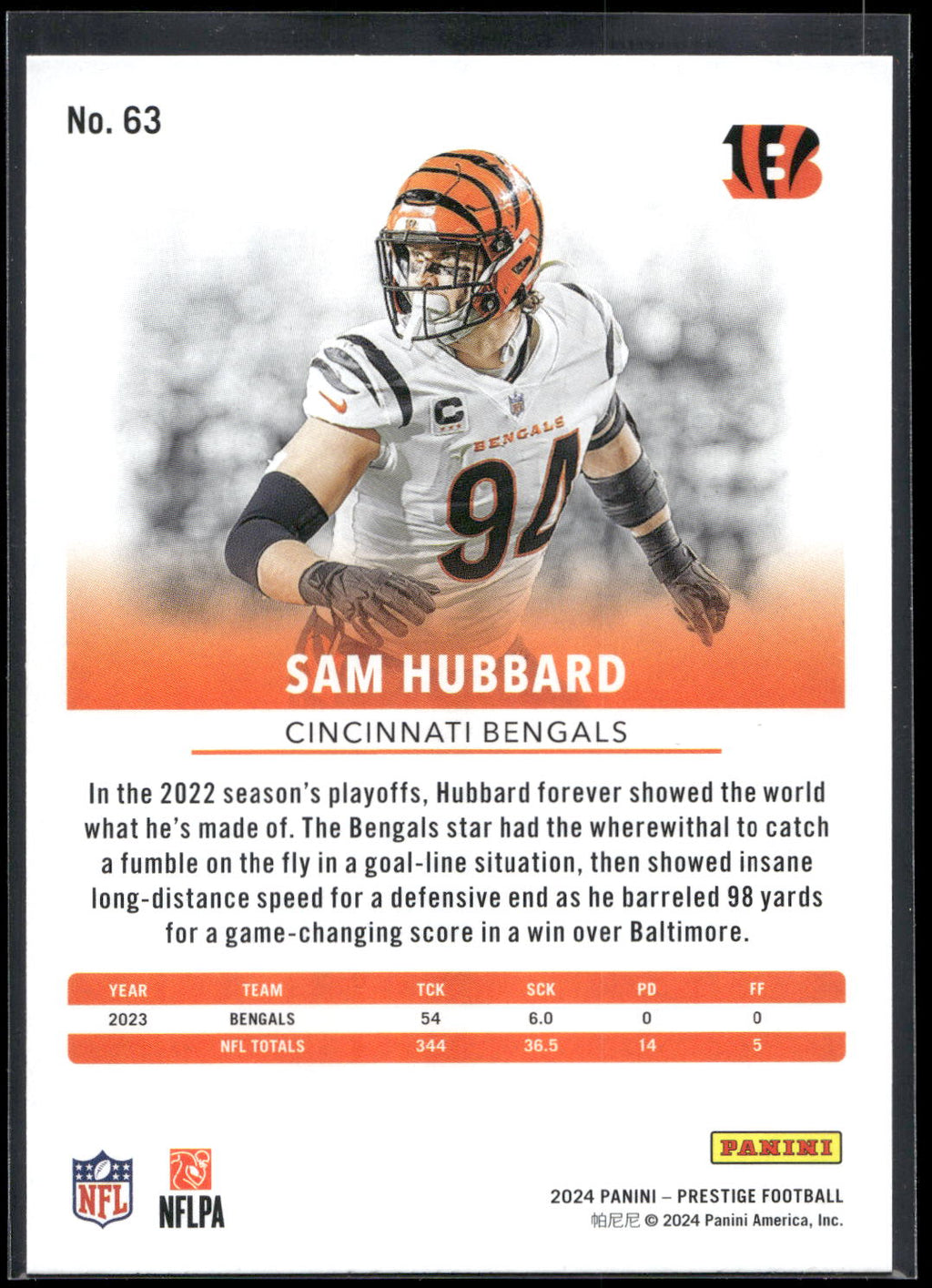2024 Panini Prestige #63 Sam Hubbard