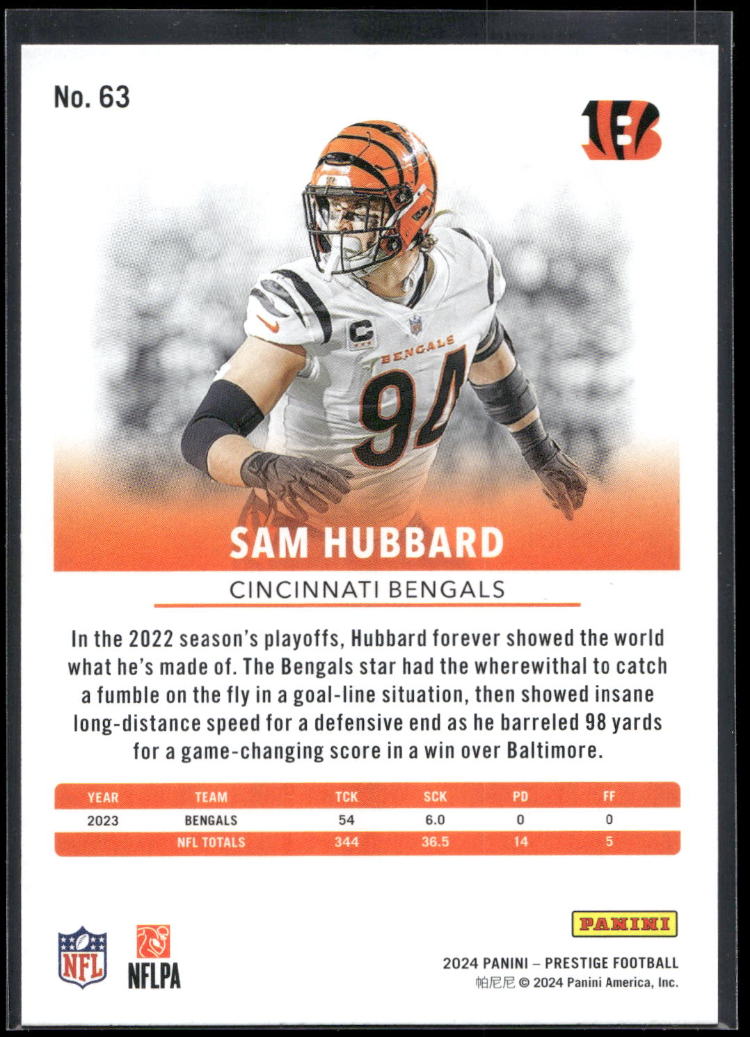 2024 Panini Prestige #63 Sam Hubbard