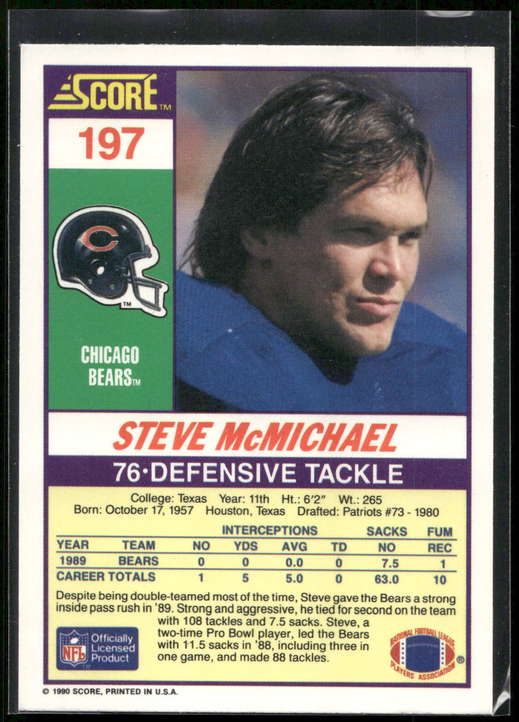 1990 Score #197 Steve McMichael