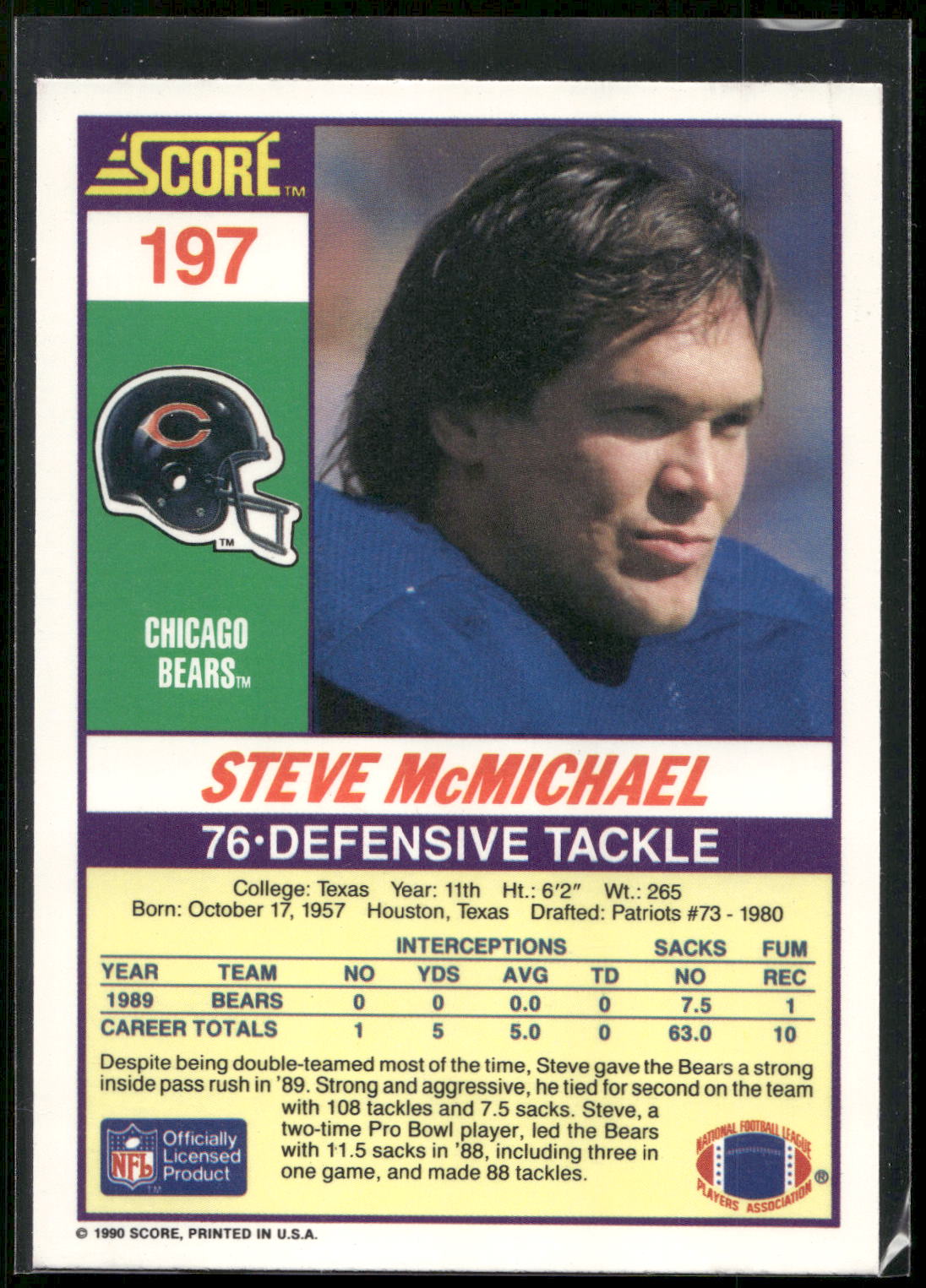 1990 Score #197 Steve McMichael