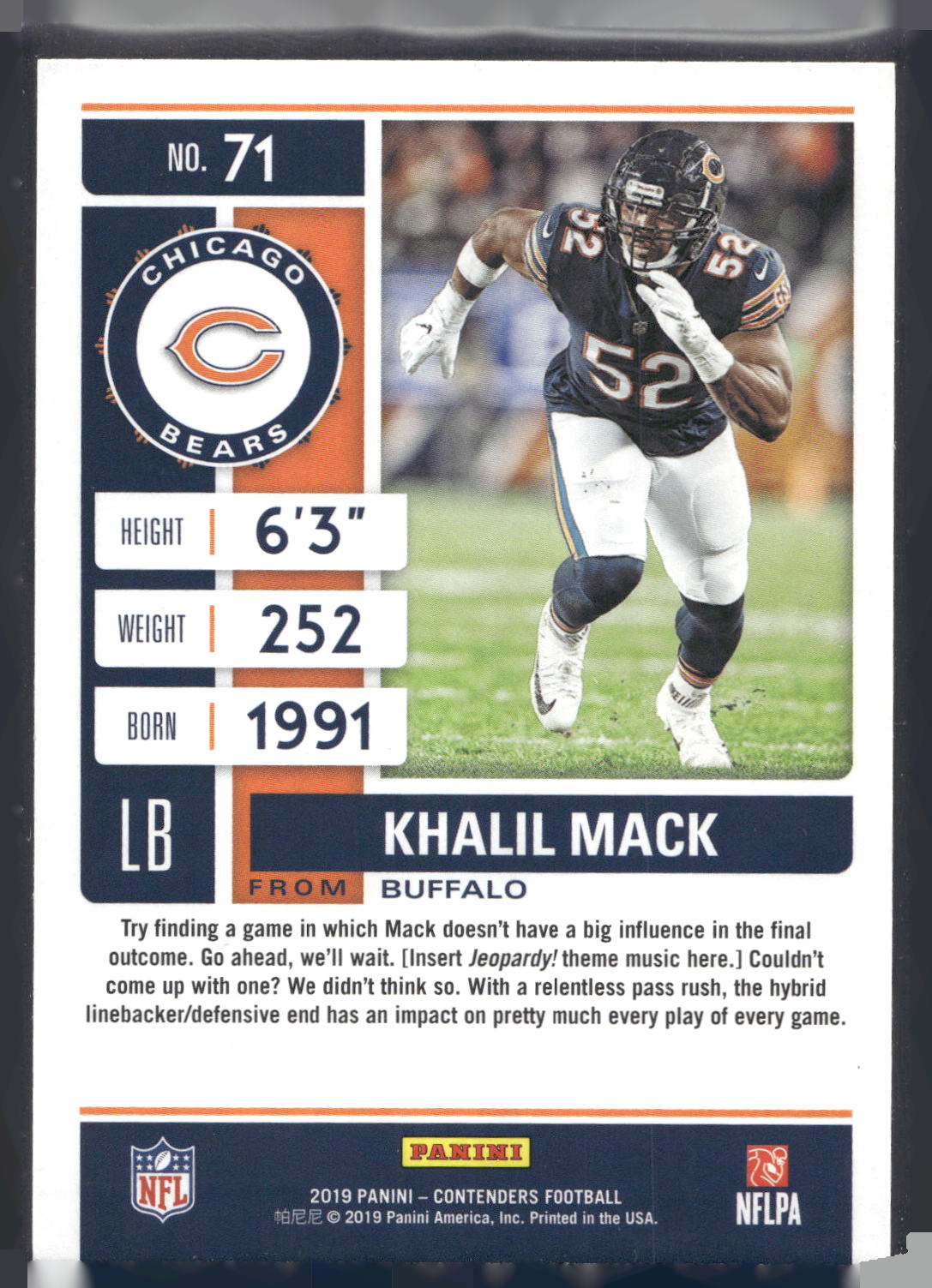 2019 Panini Contenders #71 Khalil Mack