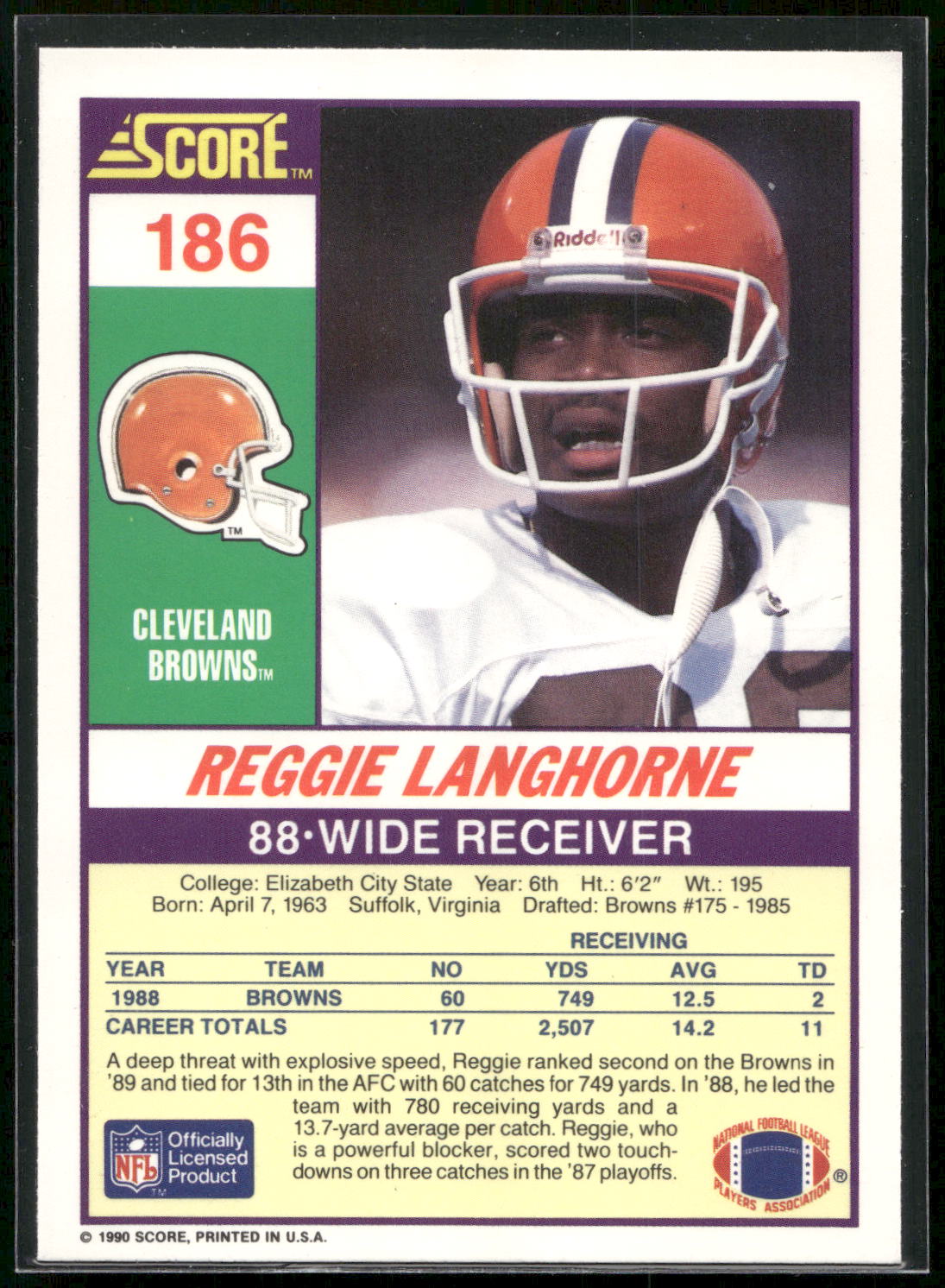 1990 Score #186 Reggie Langhorne