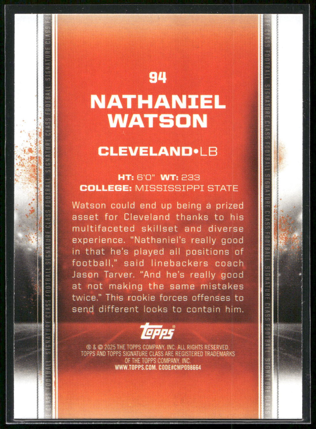 2024 Topps Signature Class #94 Nathaniel Watson
