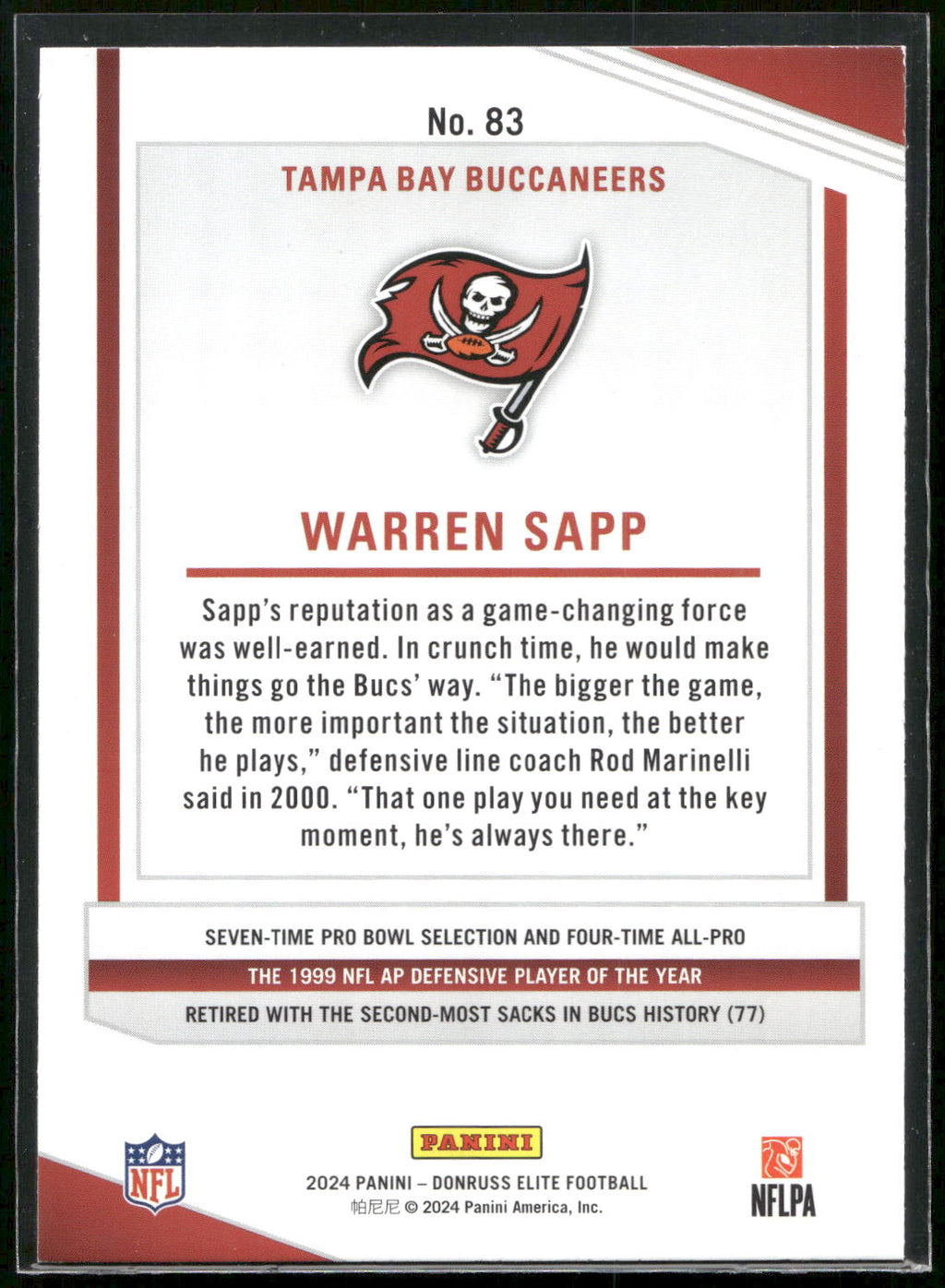 2024 Donruss Elite #83 Warren Sapp