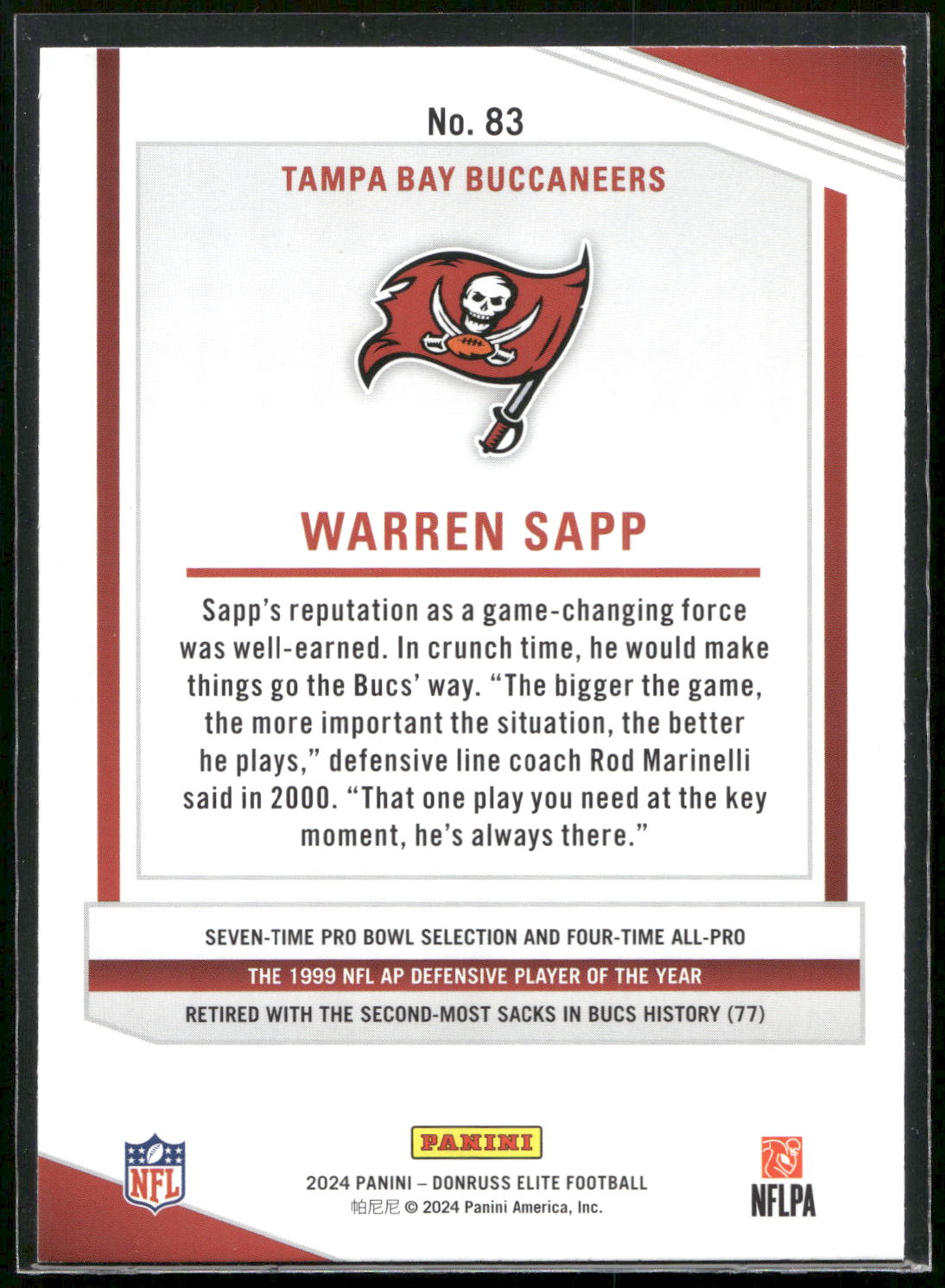 2024 Donruss Elite #83 Warren Sapp