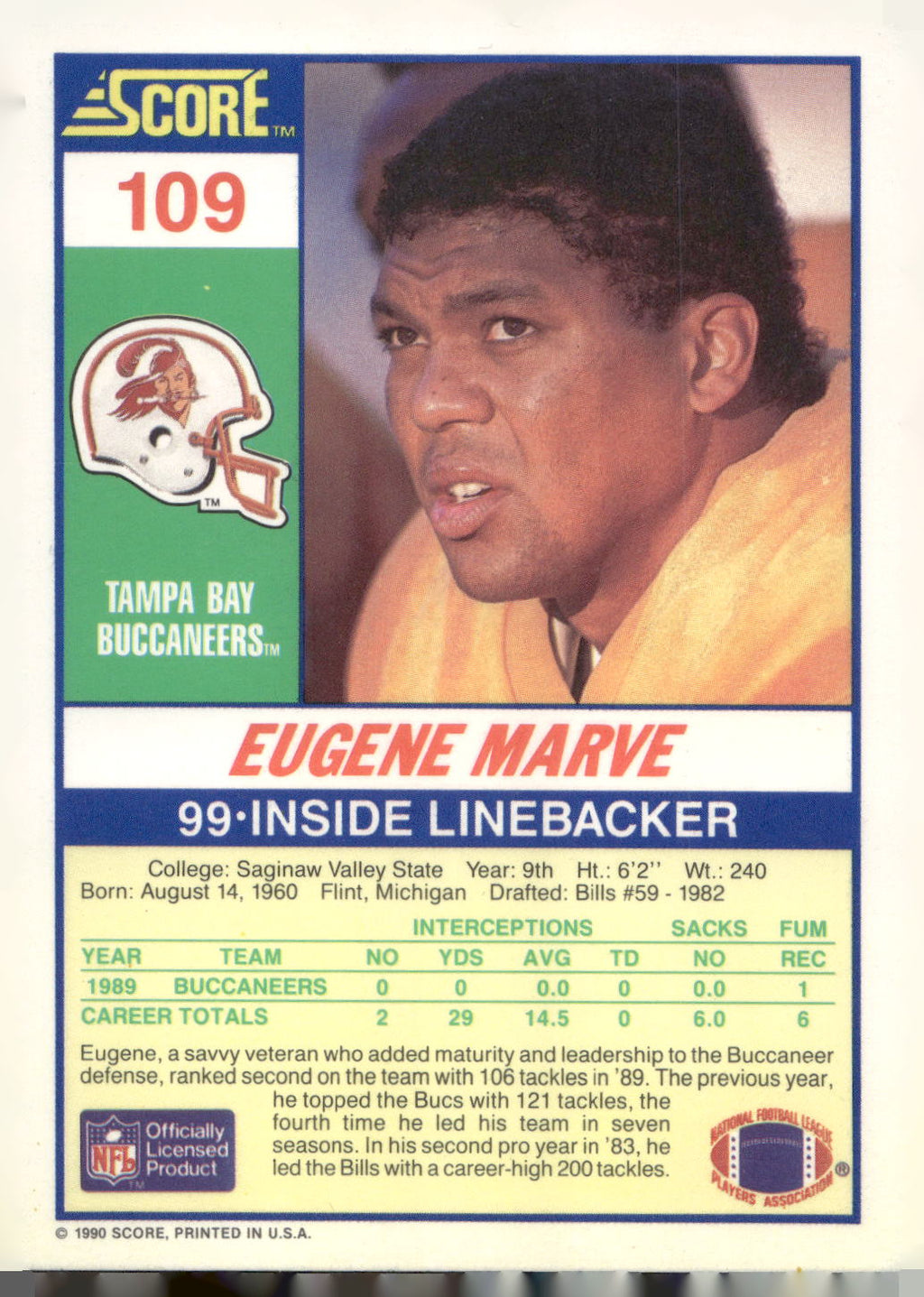 1990 Score #109 Eugene Marve