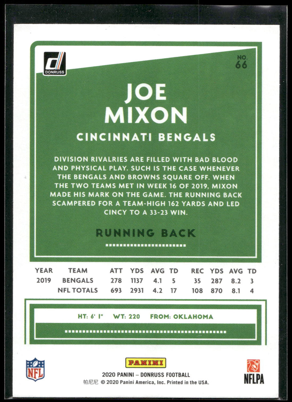 2020 Donruss #66 Joe Mixon