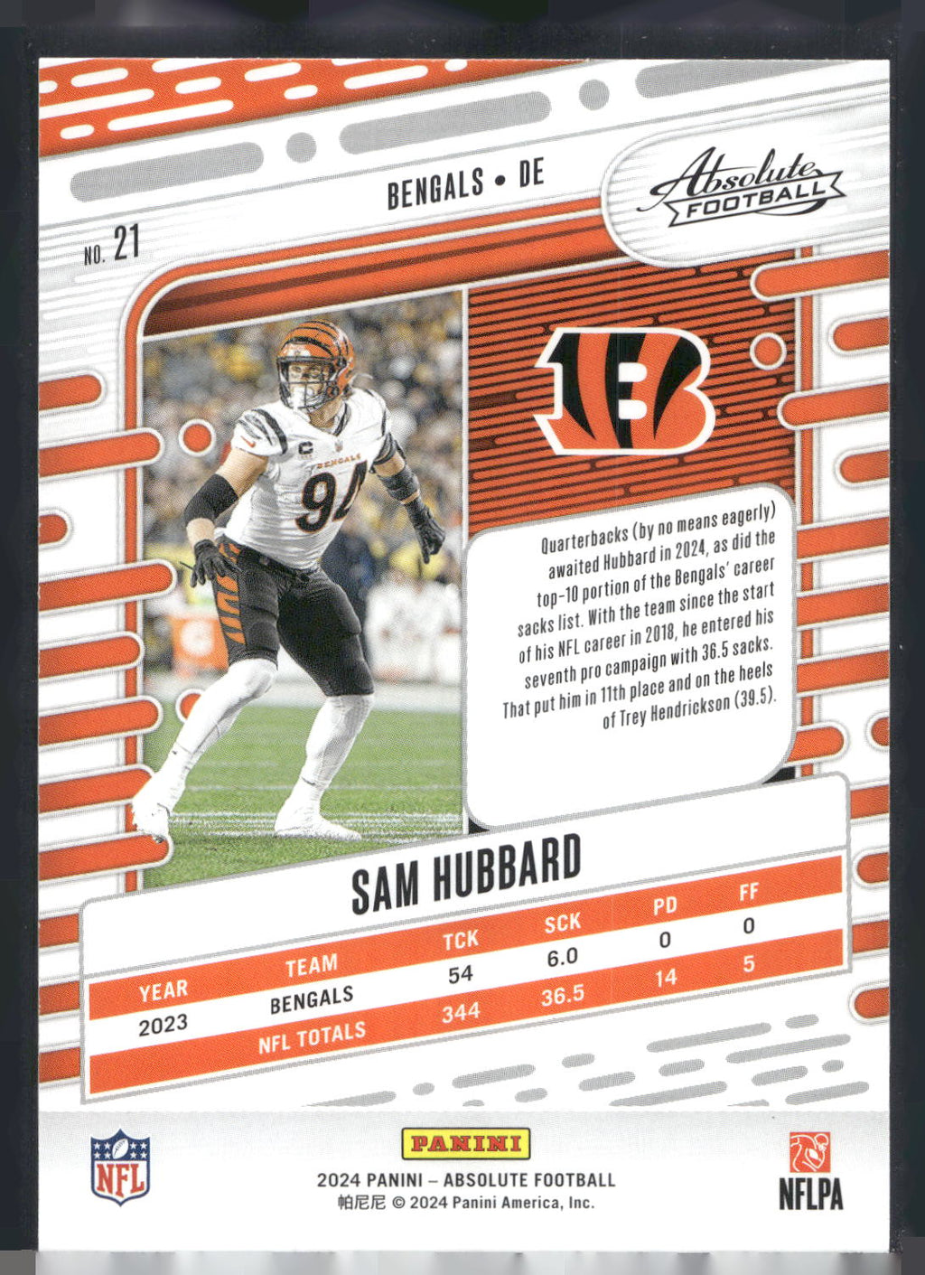 2024 Panini Absolute #21 Sam Hubbard Yellow
