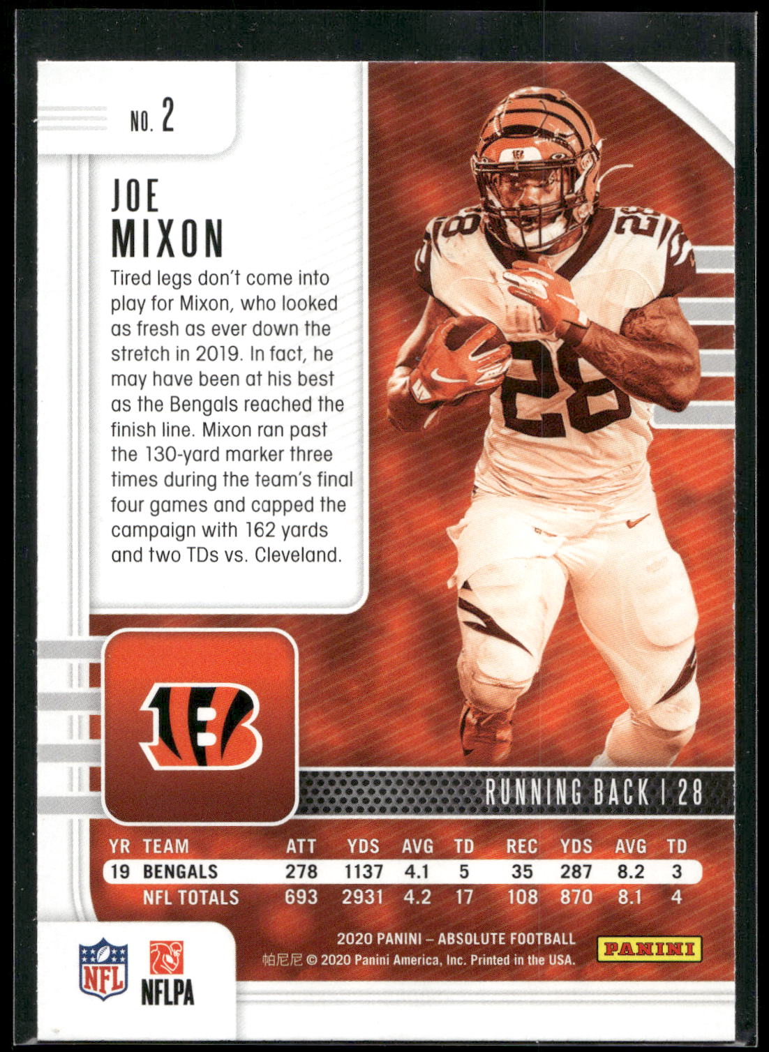 2020 Panini Absolute #2 Joe Mixon Retail