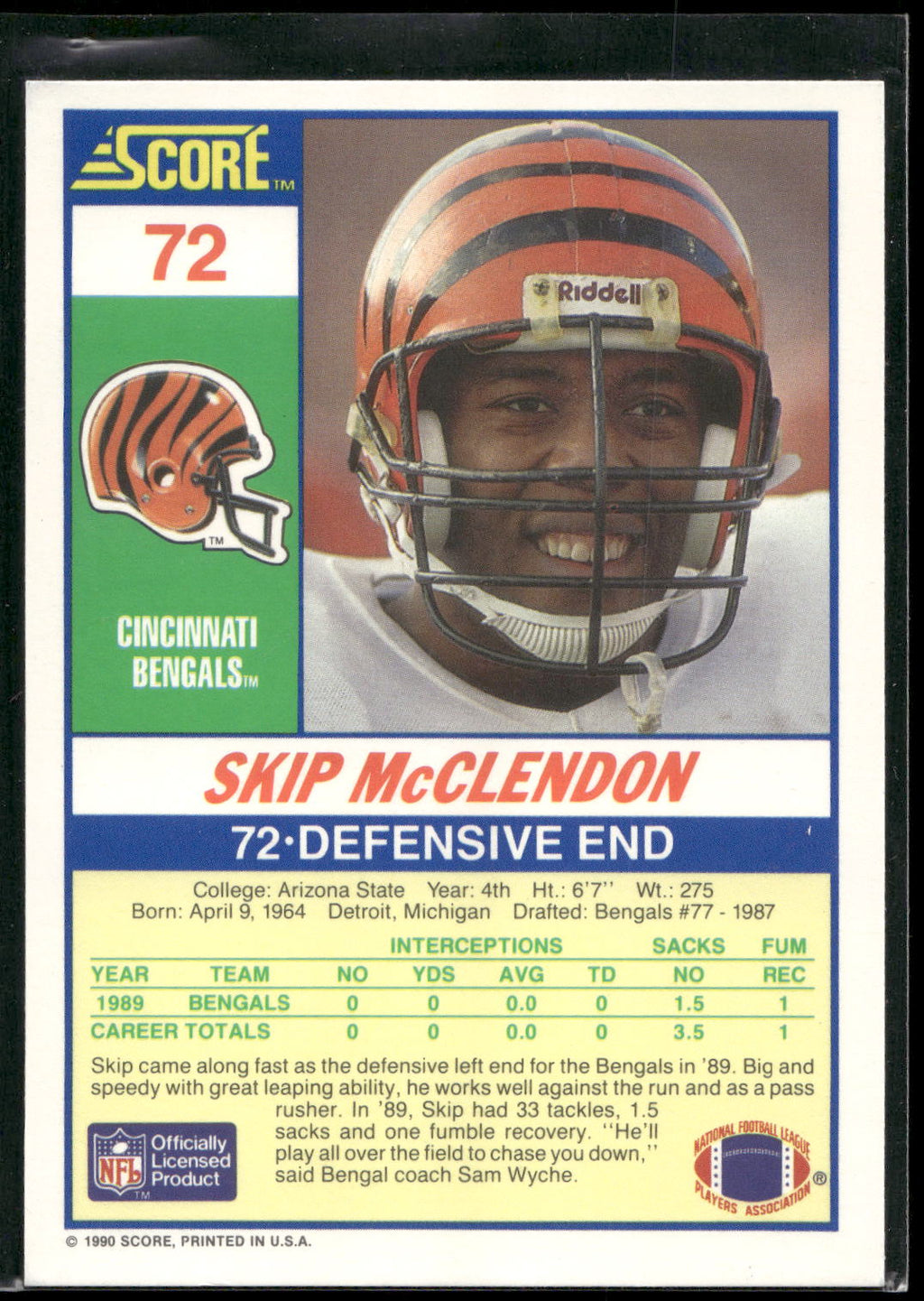 1990 Score #72 Skip McClendon