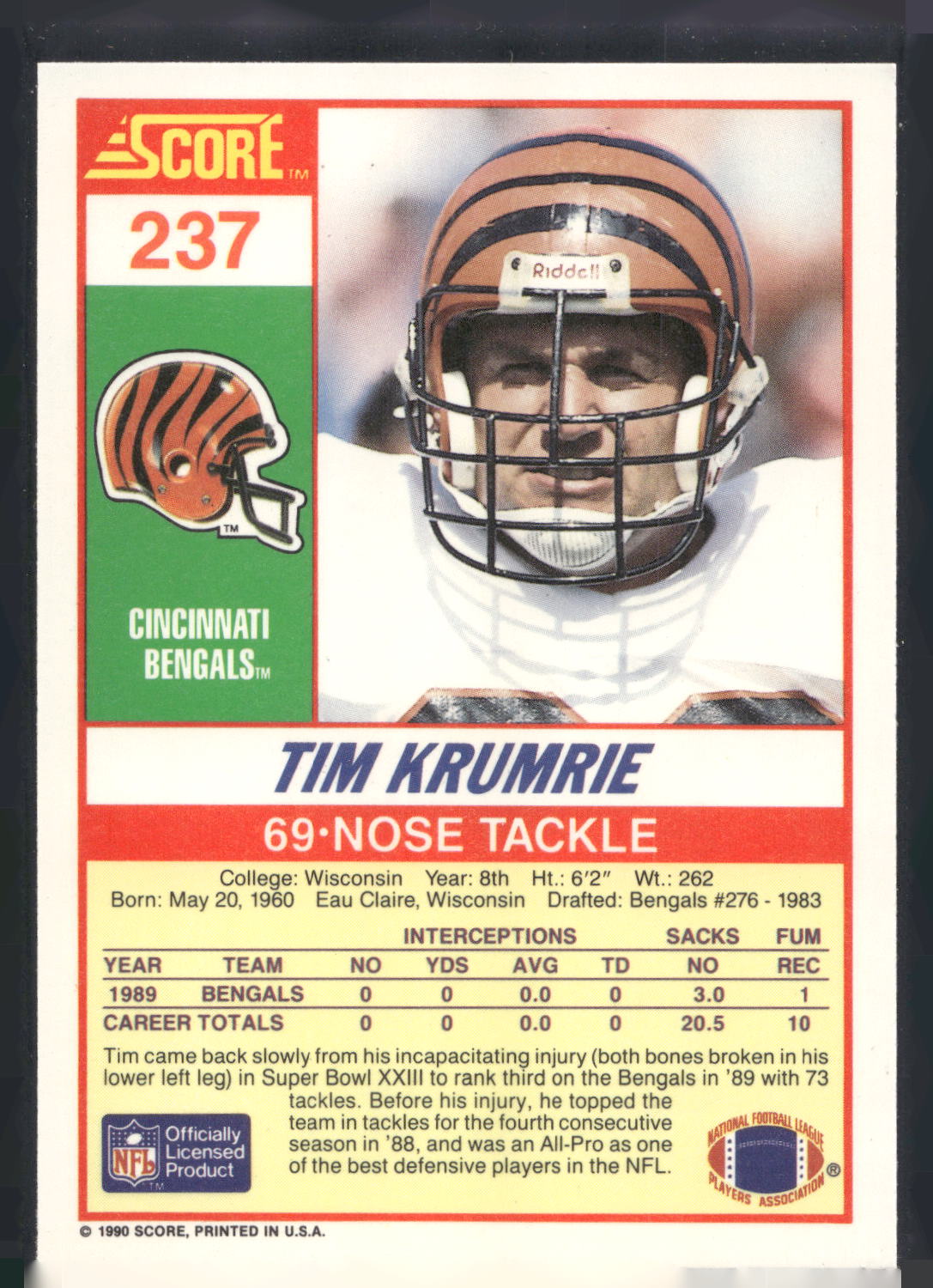 1990 Score #237 Tim Krumrie