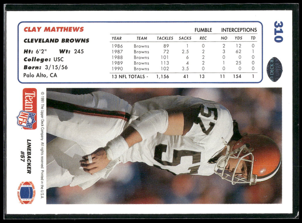 1991 Upper Deck #310 Clay Matthews