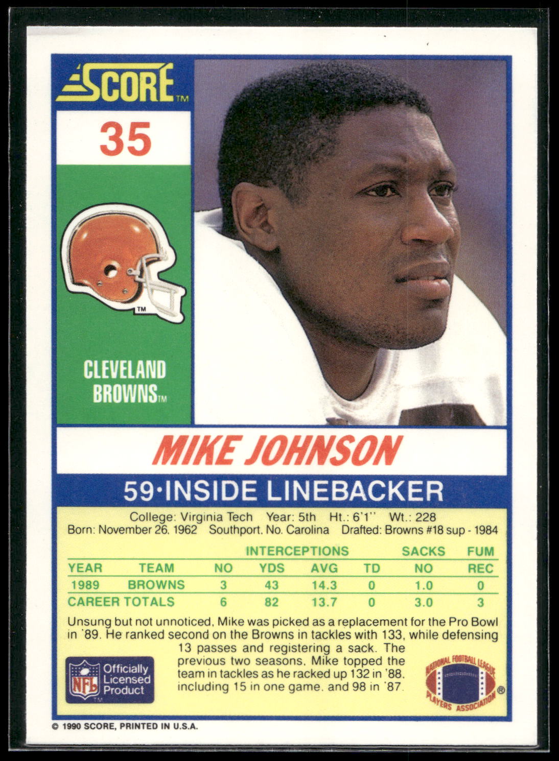 1990 Score #35 Mike Johnson
