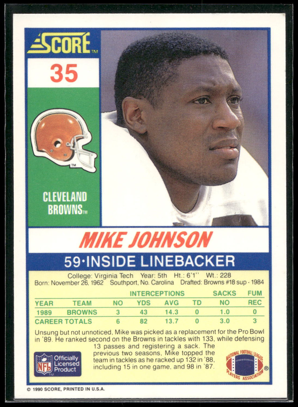 1990 Score #35 Mike Johnson