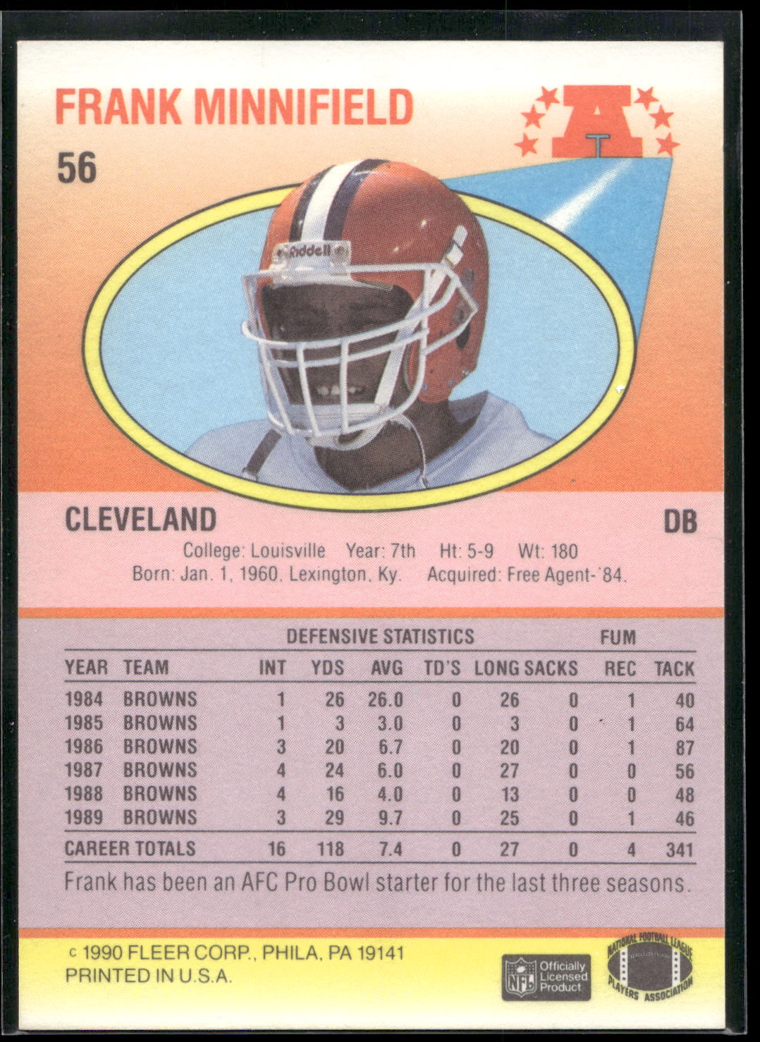 1990 Fleer #56a Frank Minnifield