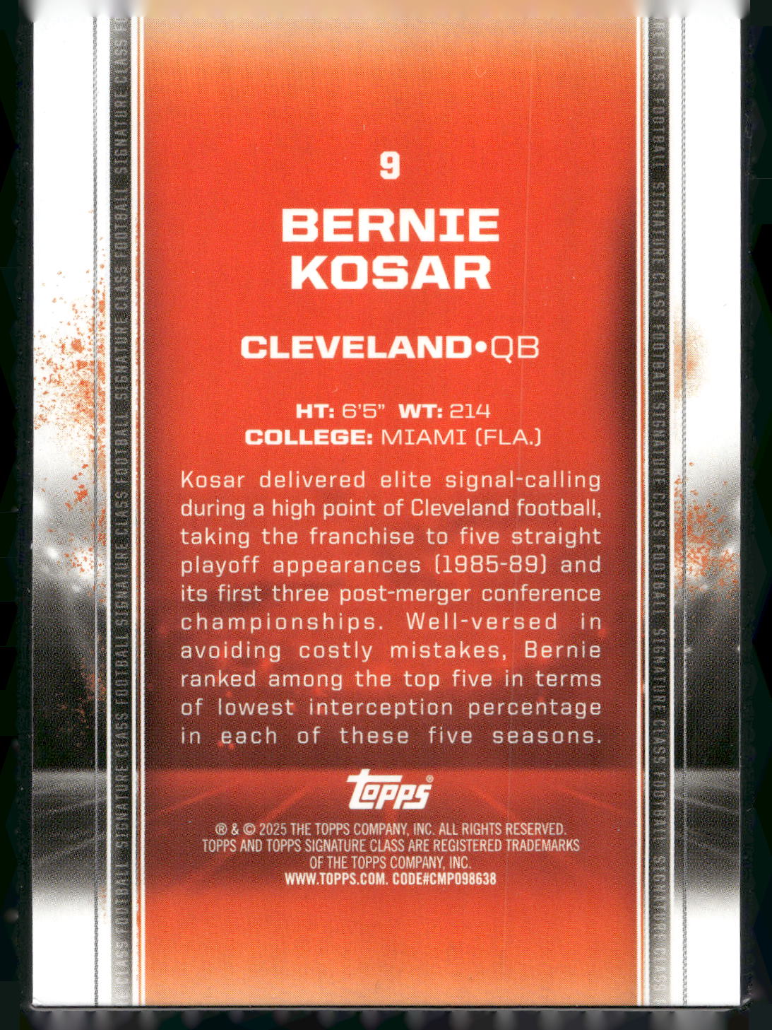 2024 Topps Signature Class #9 Bernie Kosar