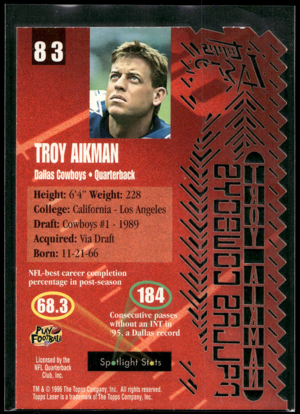 1996 Topps Laser #83 Troy Aikman