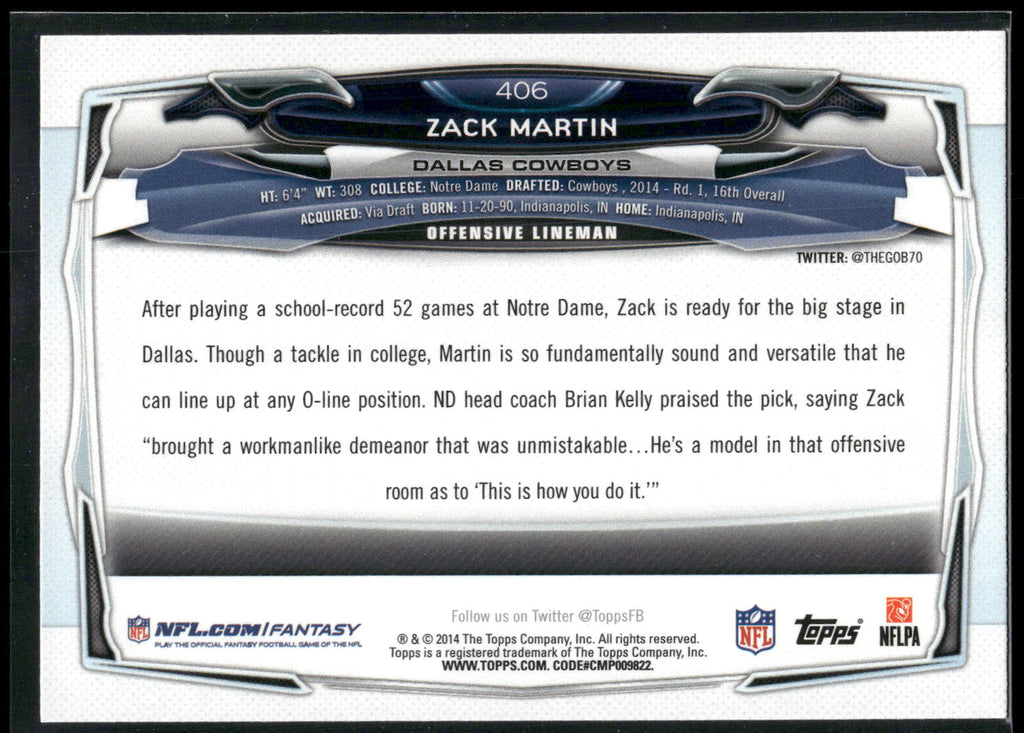 2014 Topps #406 Zack Martin