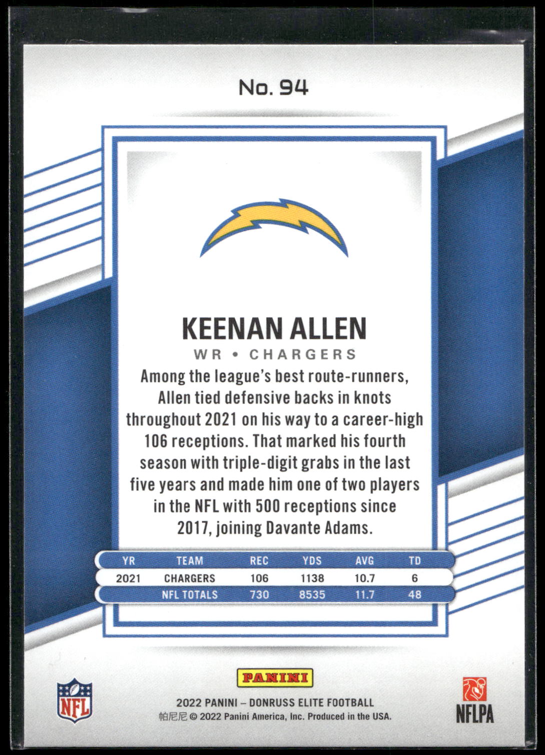 2022 Donruss Elite #94 Keenan Allen