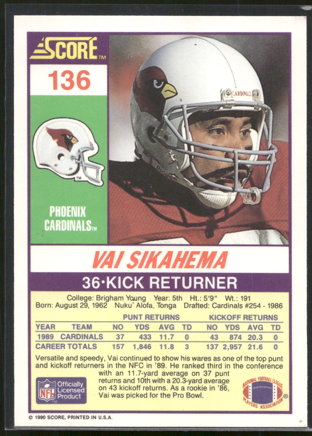 1990 Score #136a Vai Sikahema