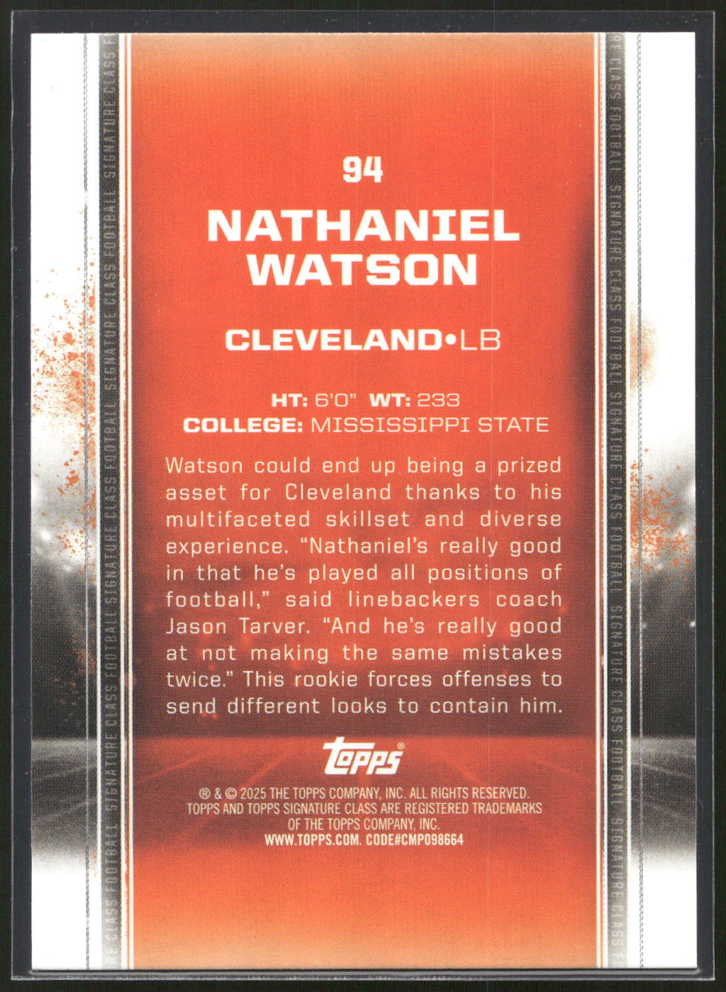 2024 Topps Signature Class #94 Nathaniel Watson