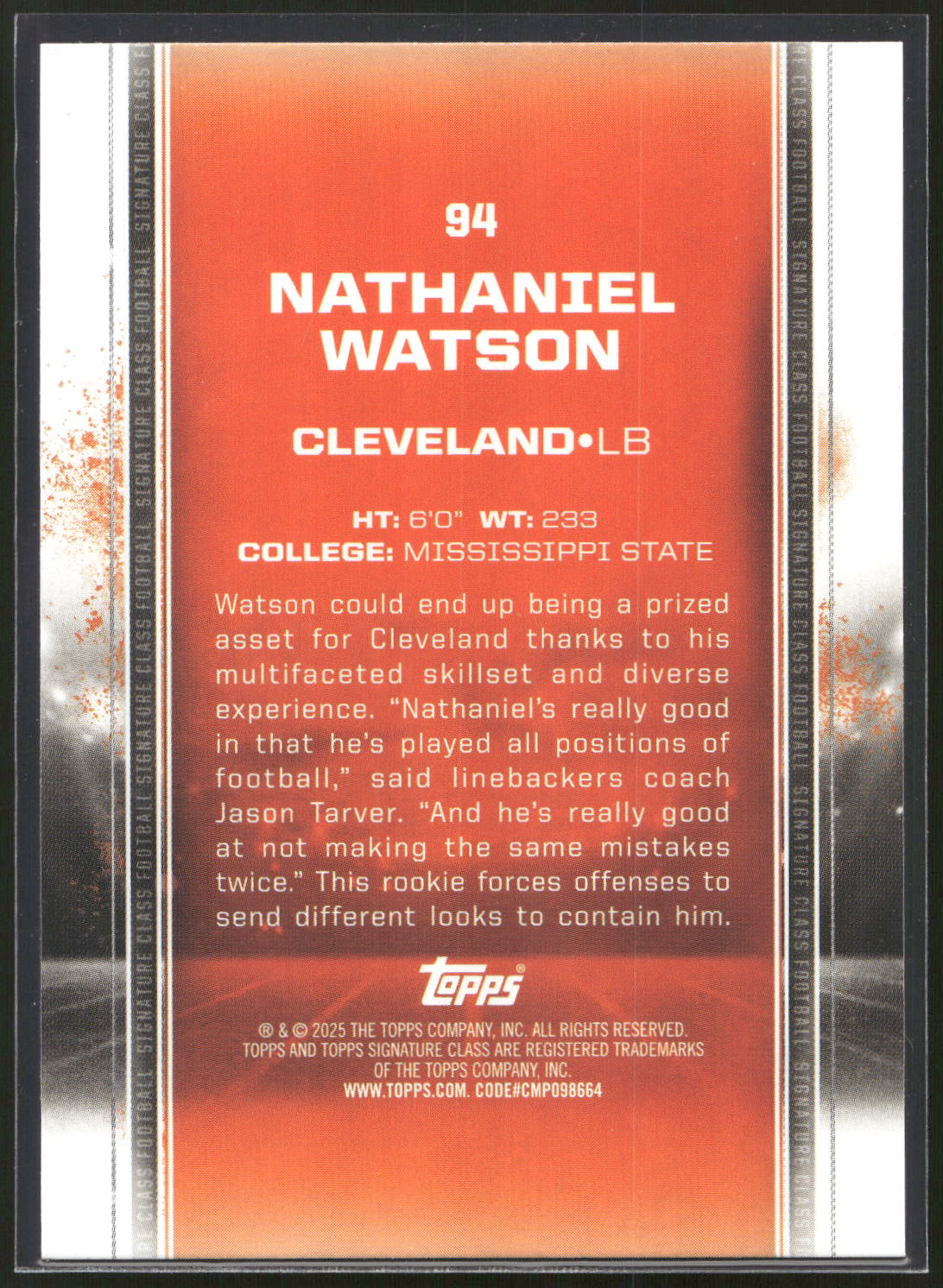 2024 Topps Signature Class #94 Nathaniel Watson